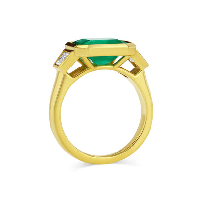 3.49ct Zambian Emerald and Diamond Bezel Ring
