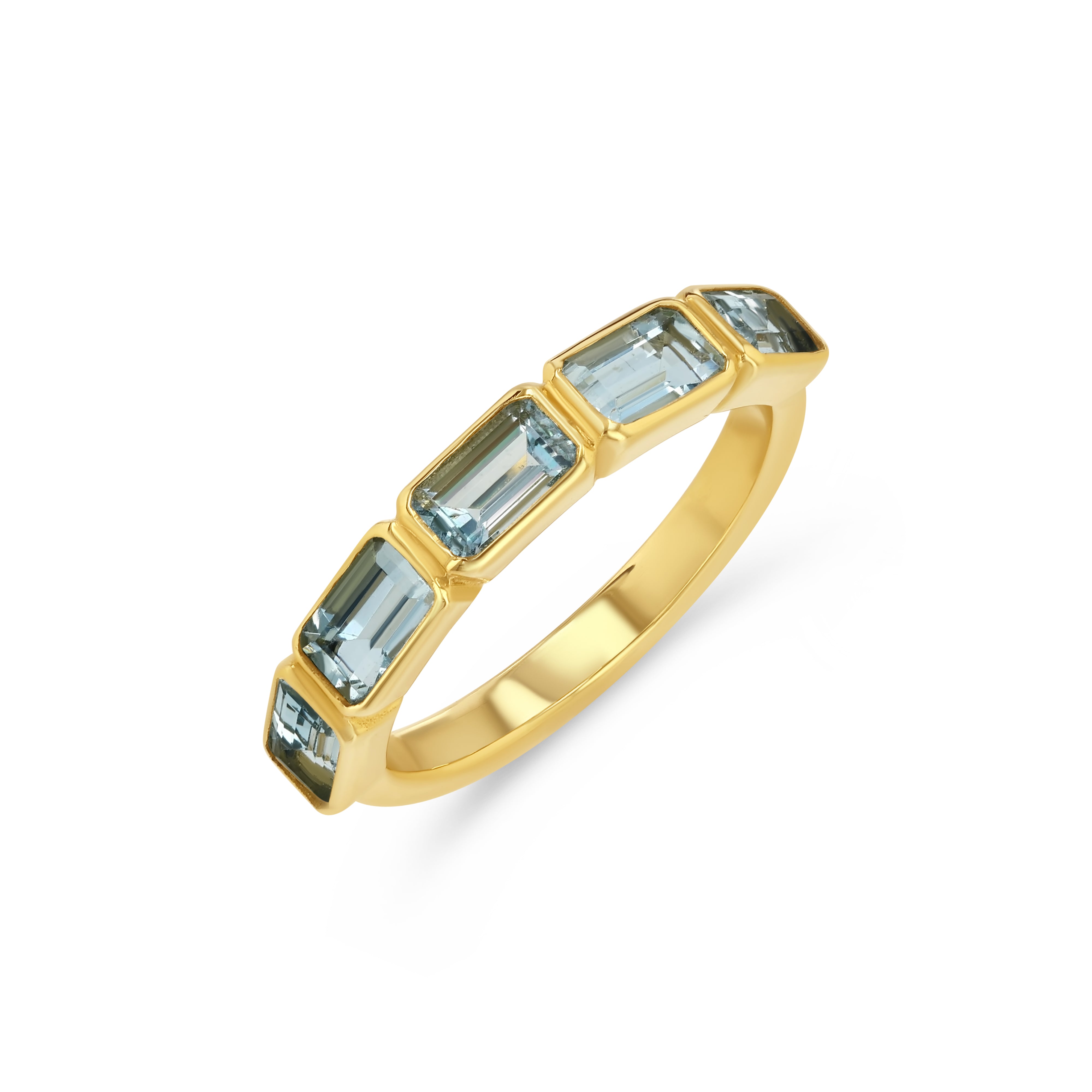Aquamarine Emerald Cut Bezel Set Band