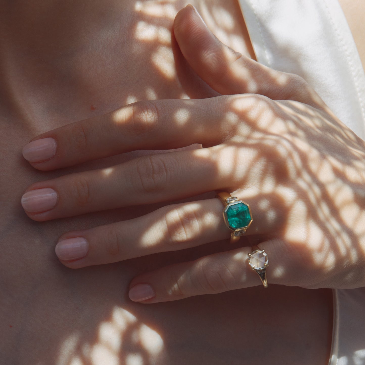 4.06ct Muzo Emerald and Diamond Floating Bezel Ring