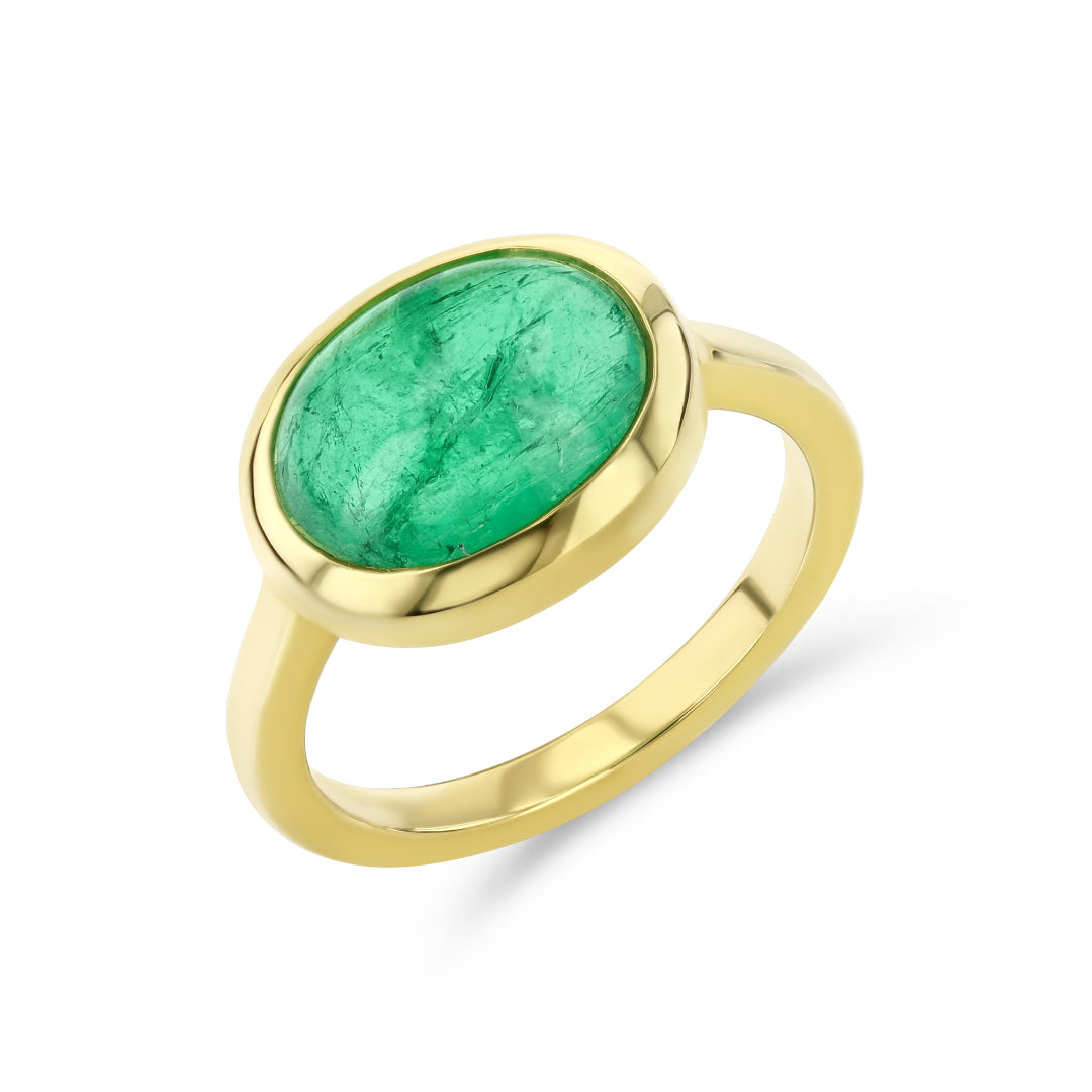 4.41ct Muzo Emerald Cabachon Bezel Ring