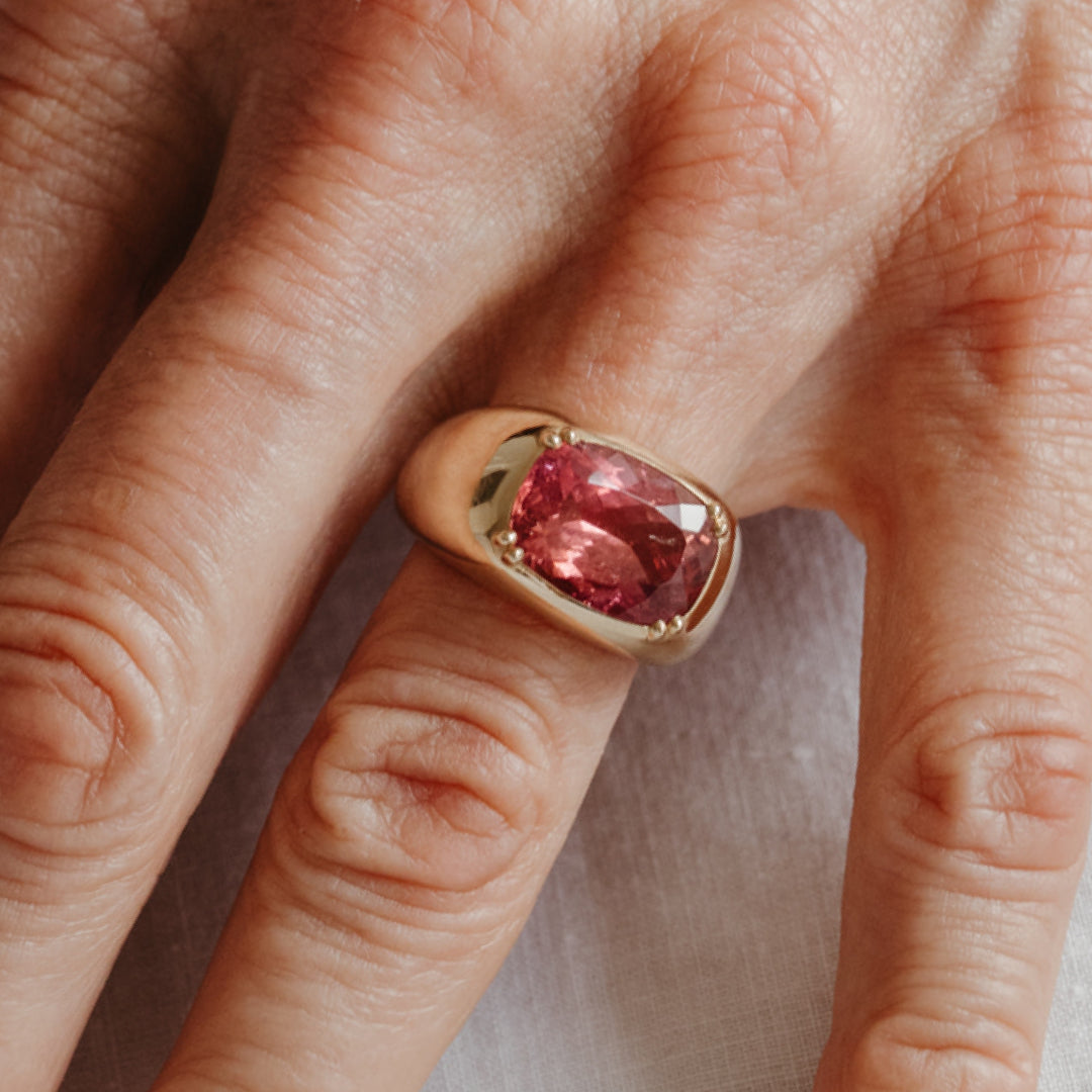 5.94CT PINK TOURMALINE DOUBLE PRONG CLOUD RING