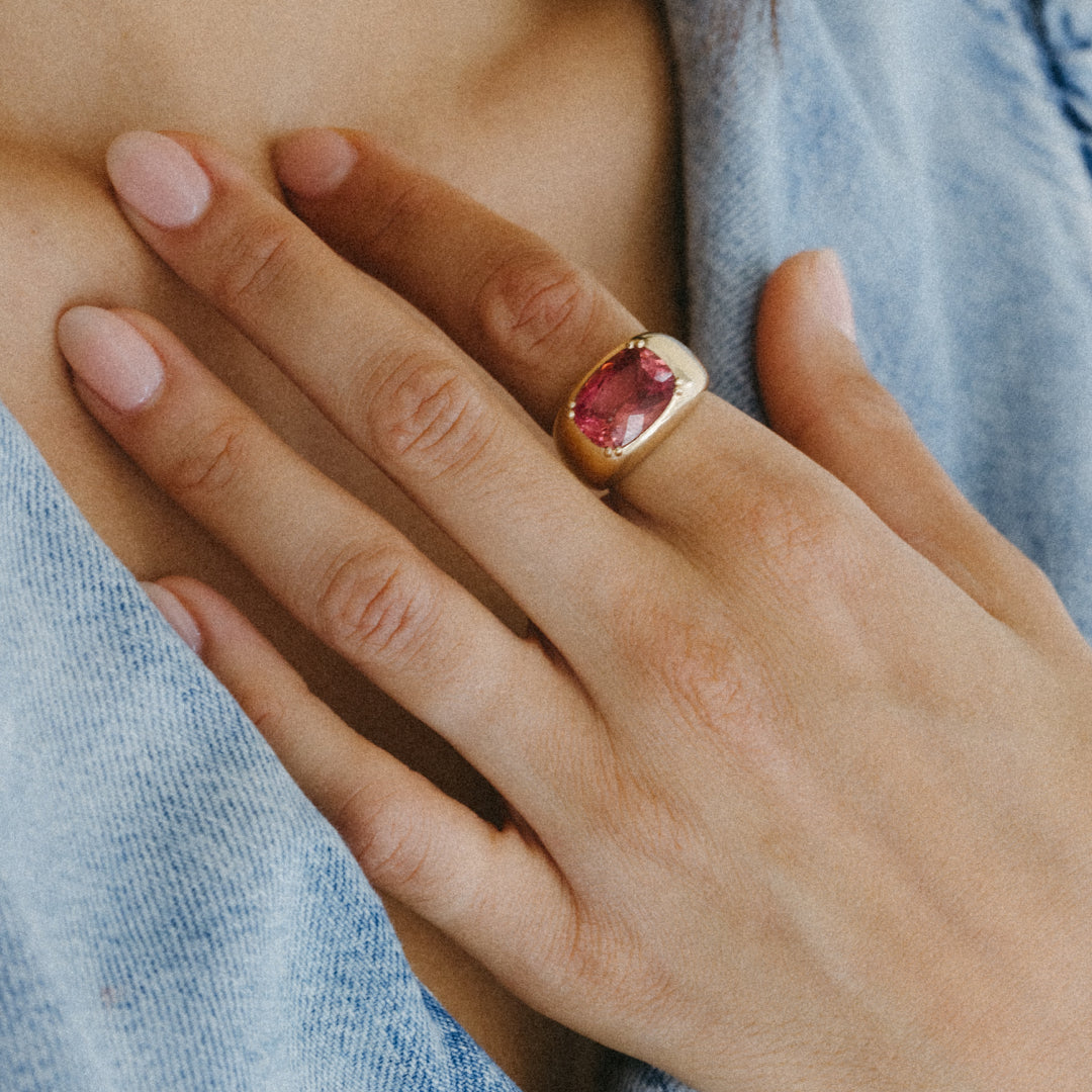 5.94CT PINK TOURMALINE DOUBLE PRONG CLOUD RING