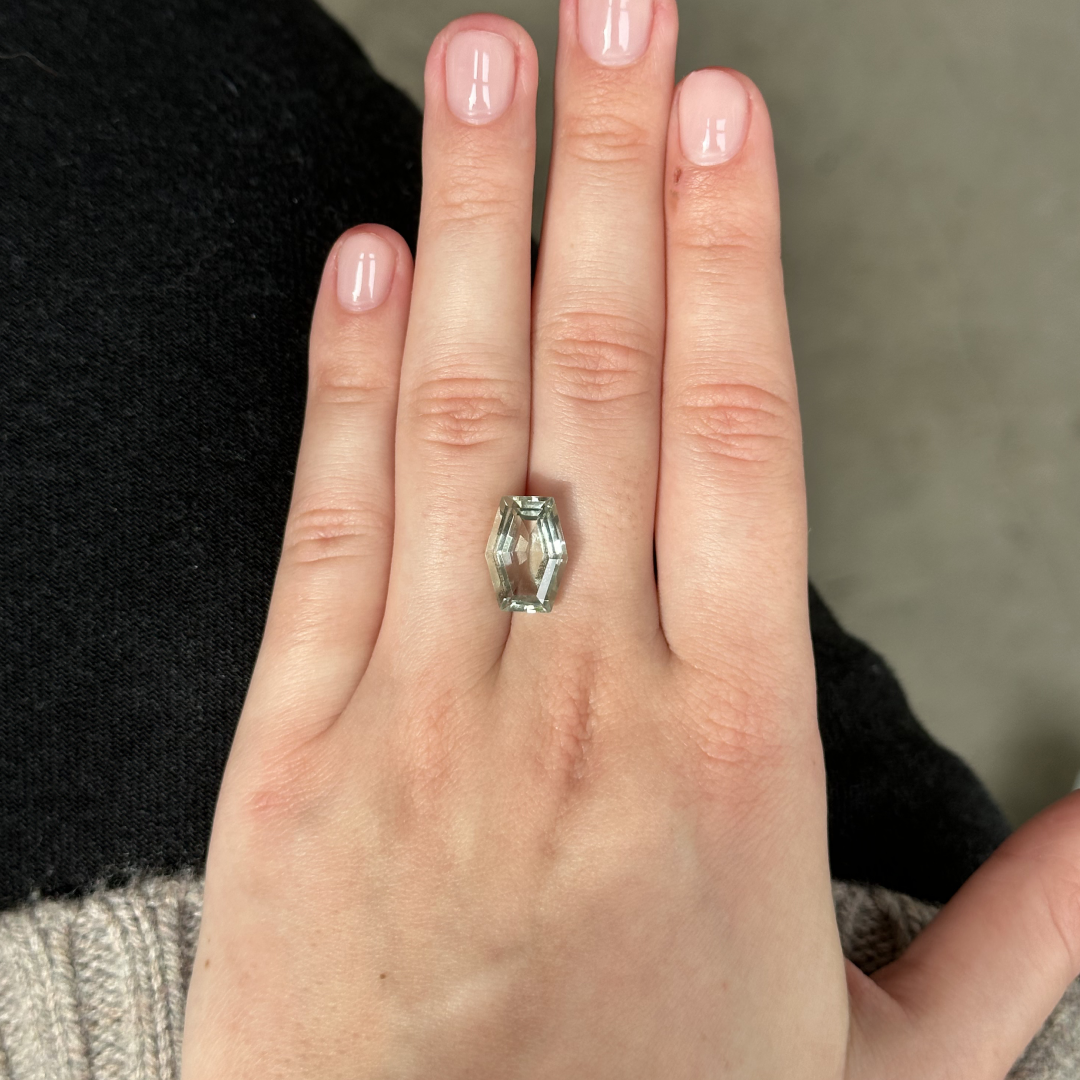 Bespoke 6.32ct Green Amethyst Hexagonal Set Cut