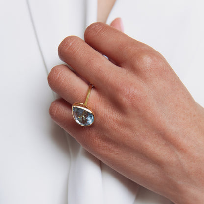 Tilted Pear Aquamarine Ring