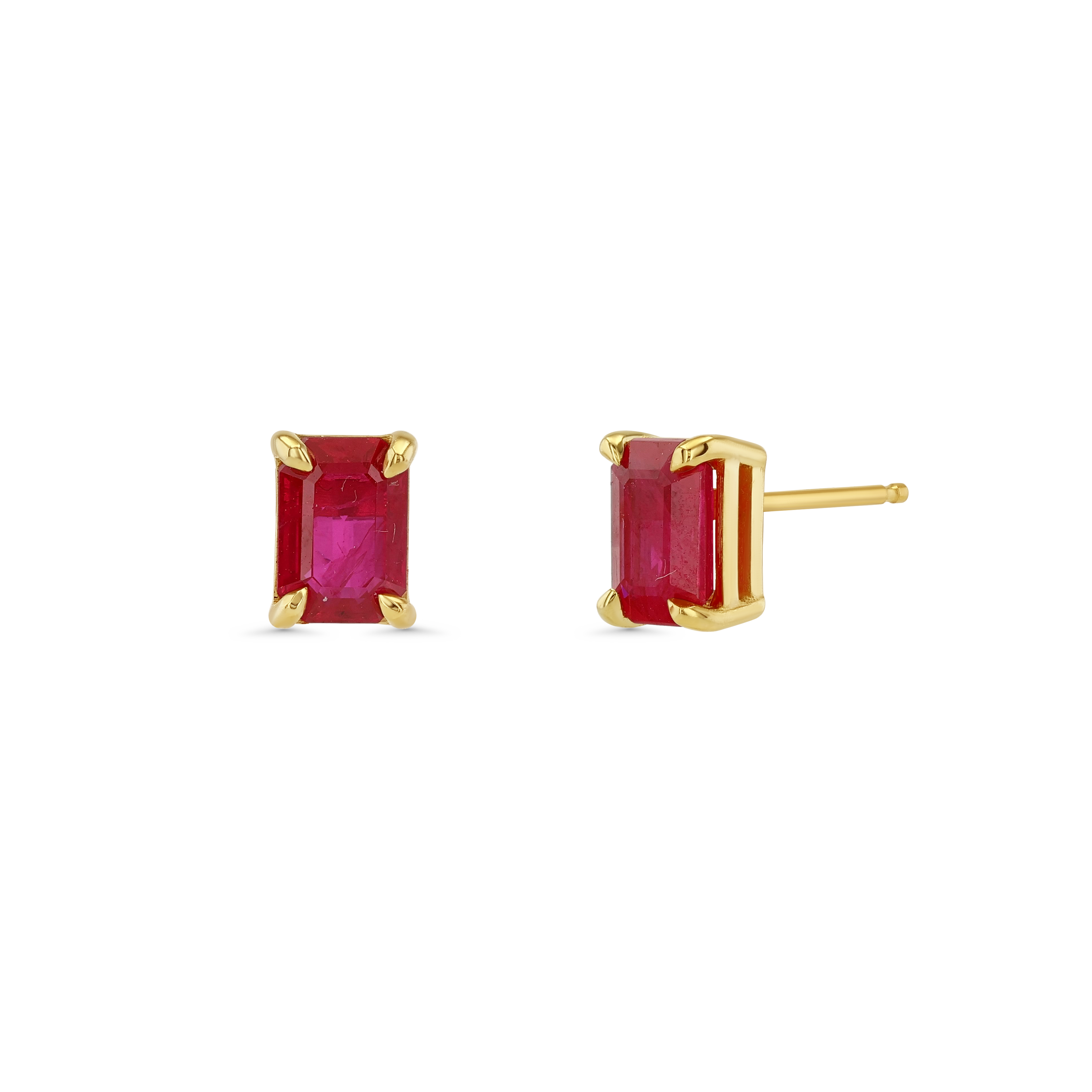 Ruby Emerald Cut Prong Earrings