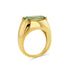 A gold ring with a large mint green tourmaline gemstone set in a rectangular cut.