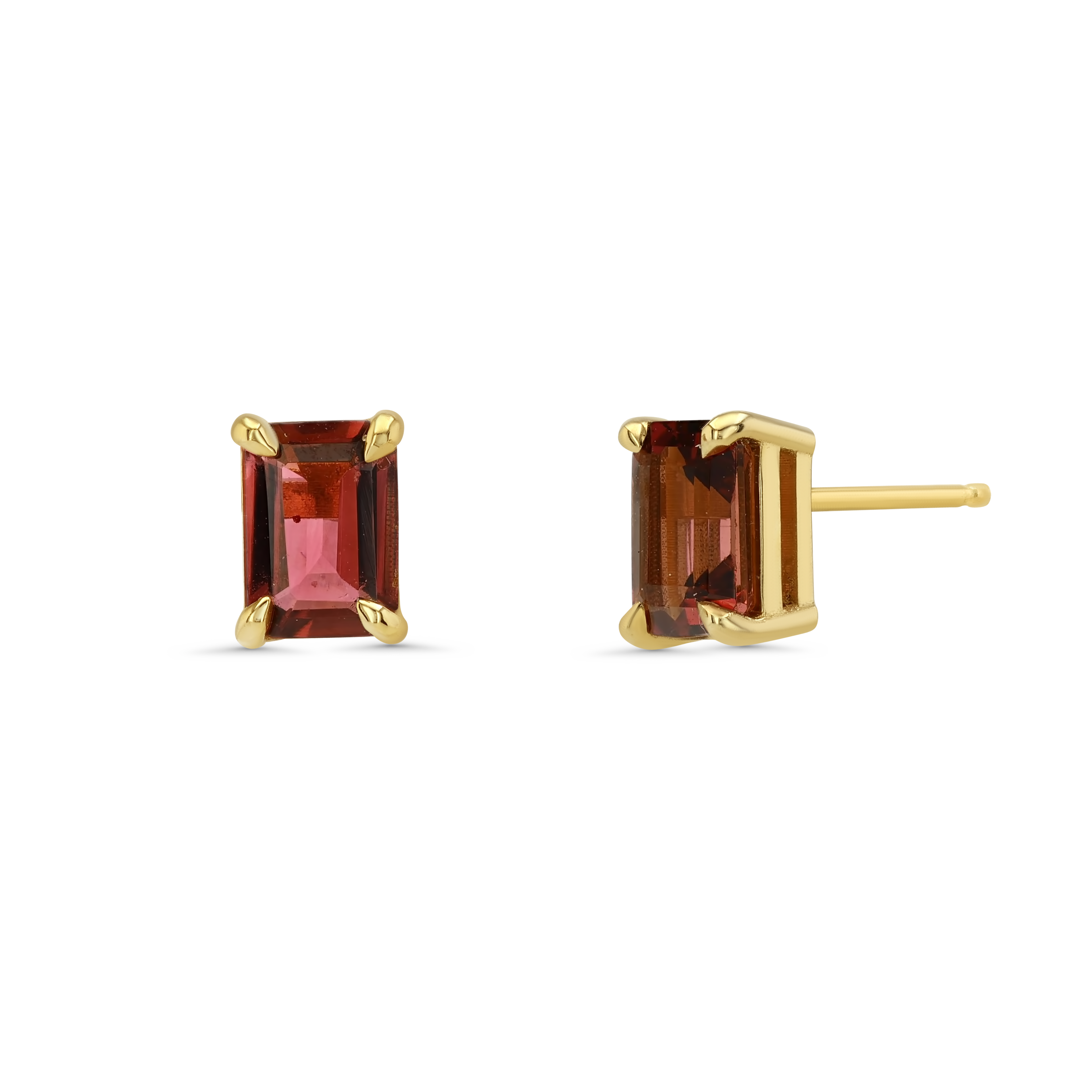 Pink Tourmaline Emerald Cut Prong Studs