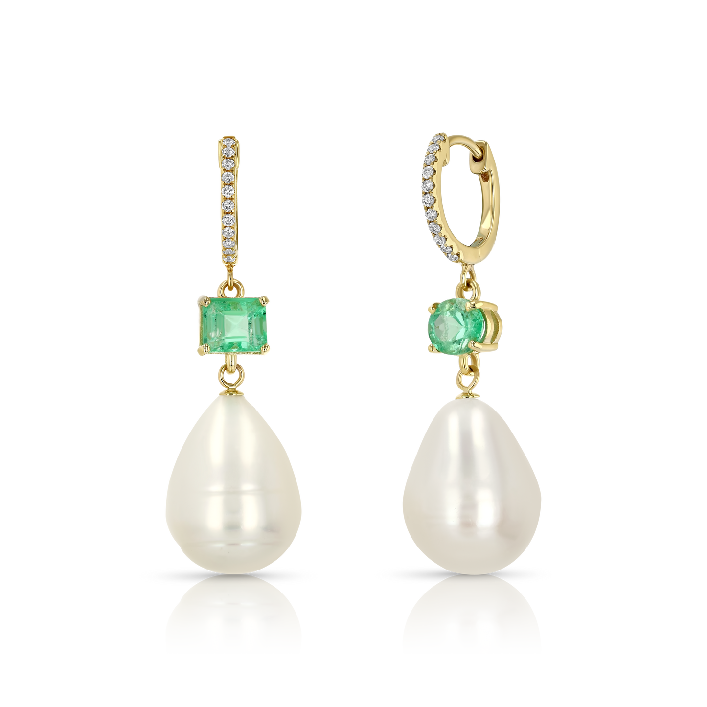 Emerald Pearl Diamond Drop Earrings