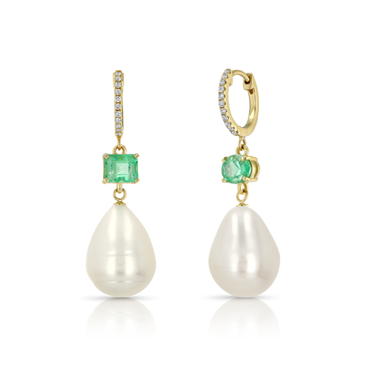 Emerald pearl drop earrings online