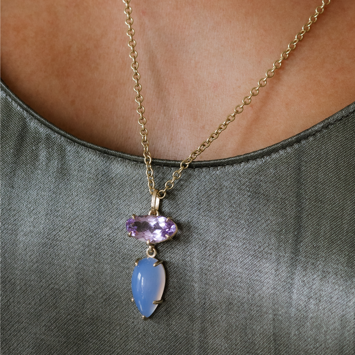 Amethyst & Blue Chalcedony Vessel Charm