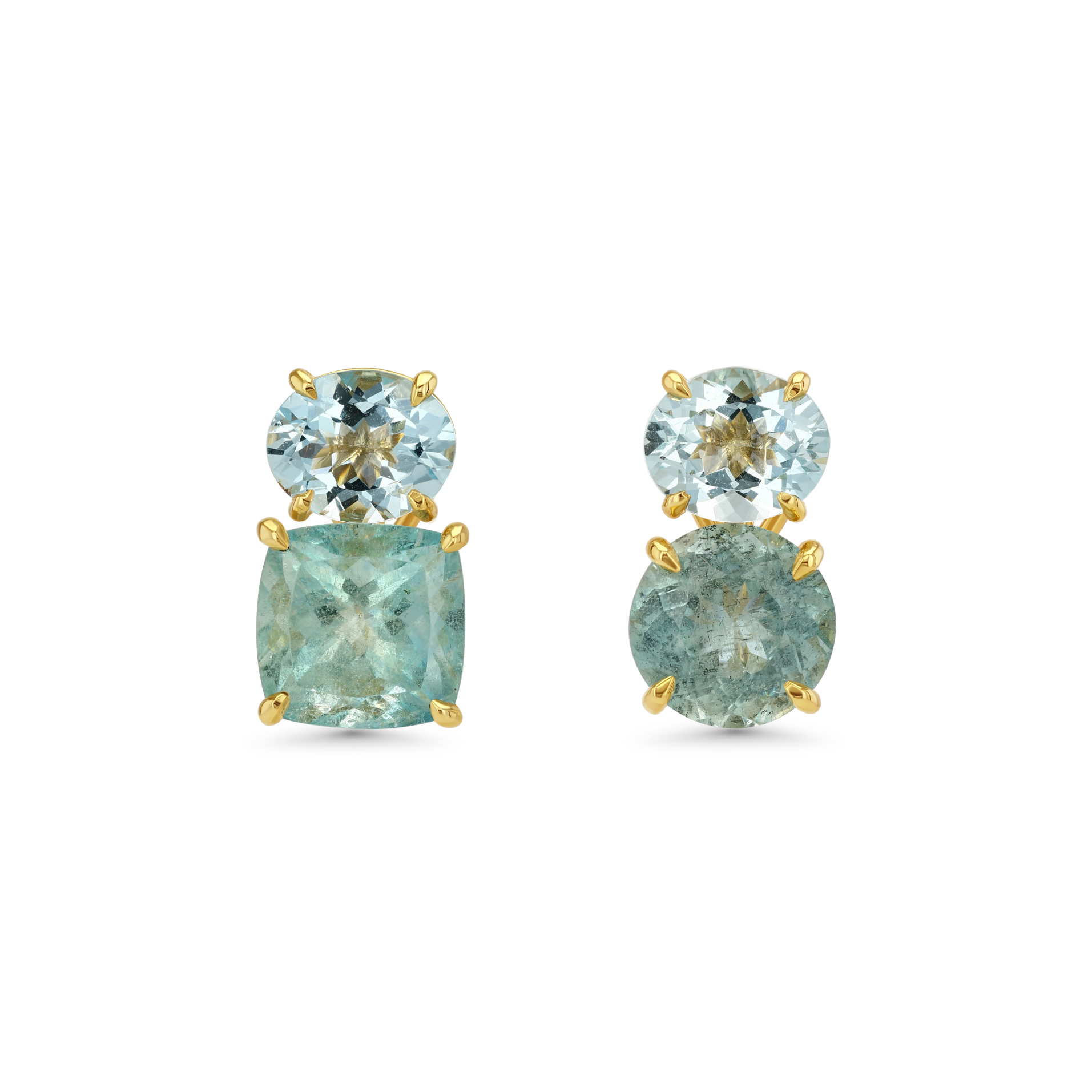 Aquamarine & Beryl Mismatched Prong Earrings