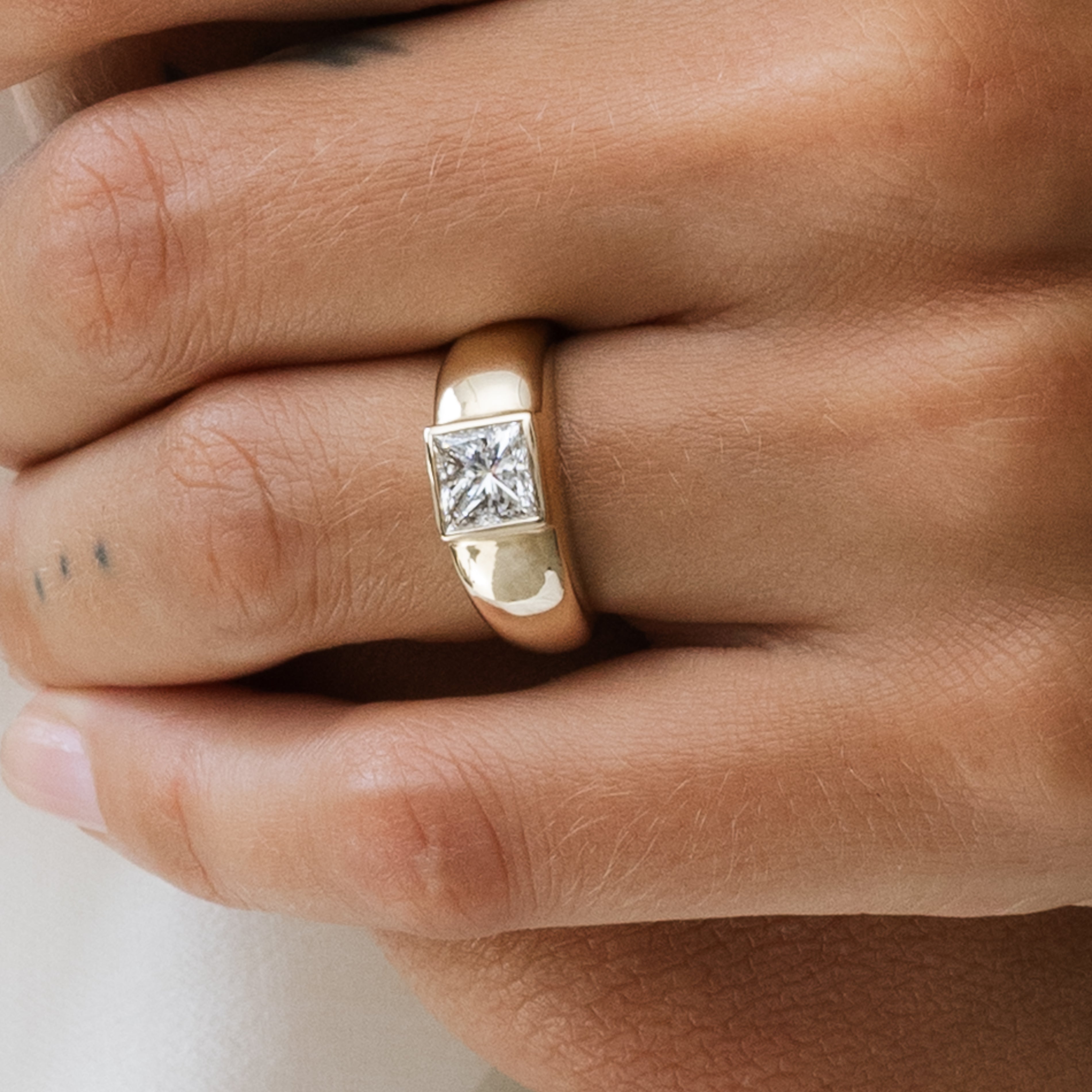 1.21ct Princess Cut Diamond Bezel Set Cloud Ring