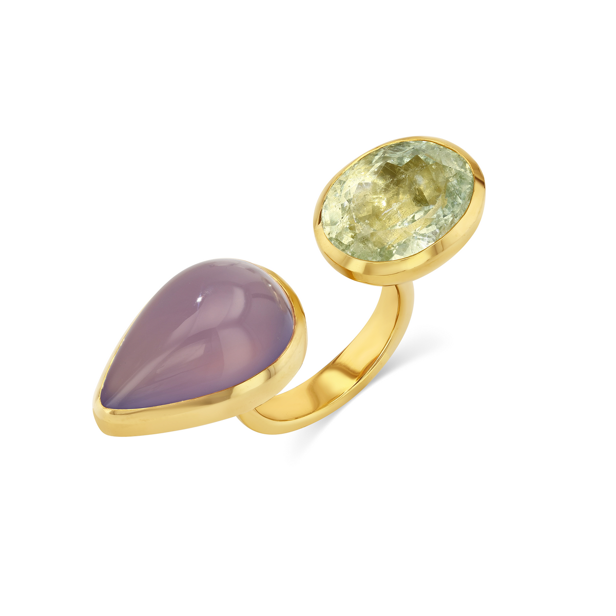 Chalcedony & Green Beryl Deux Cœurs Bezel Ring
