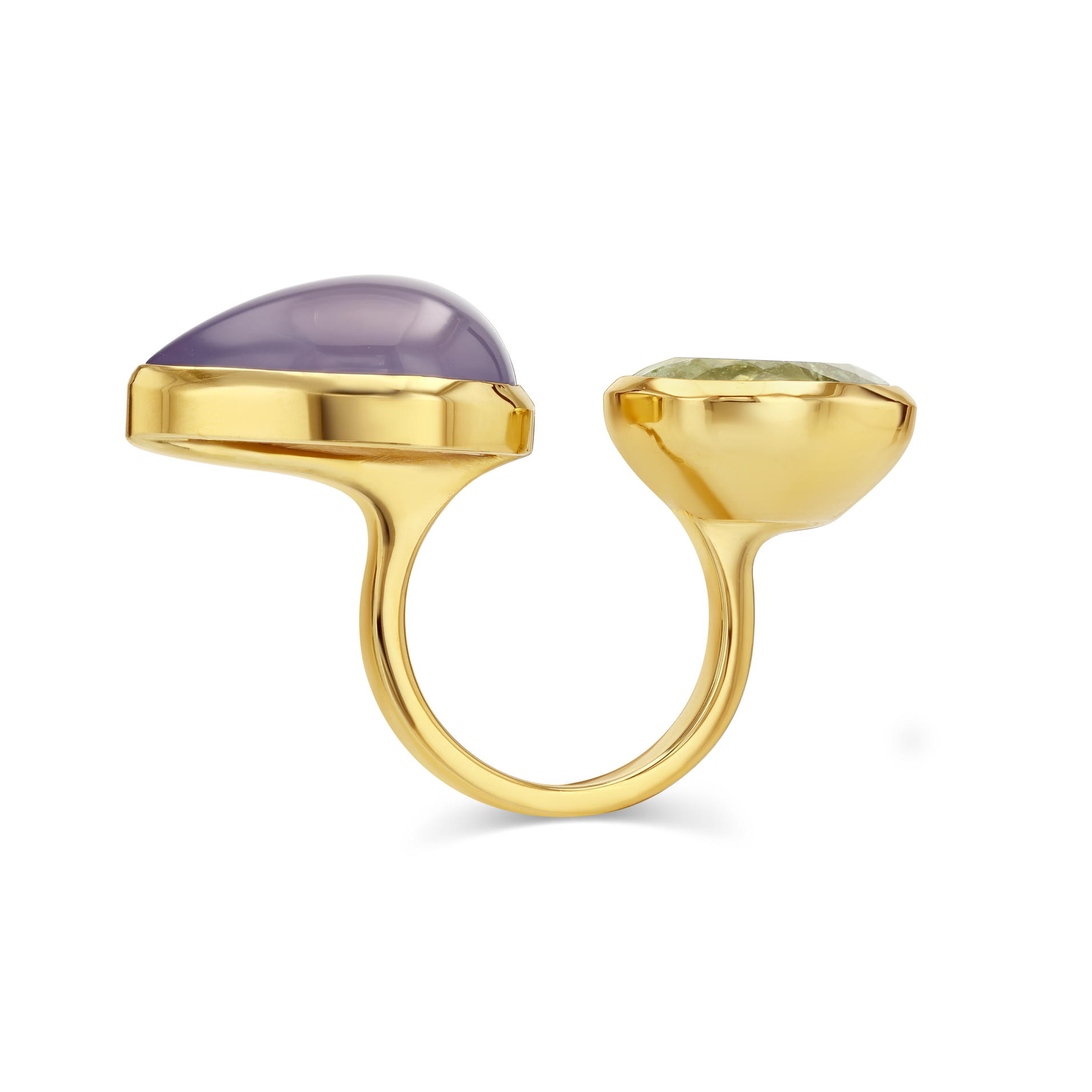 Chalcedony & Green Beryl Deux Cœurs Bezel Ring