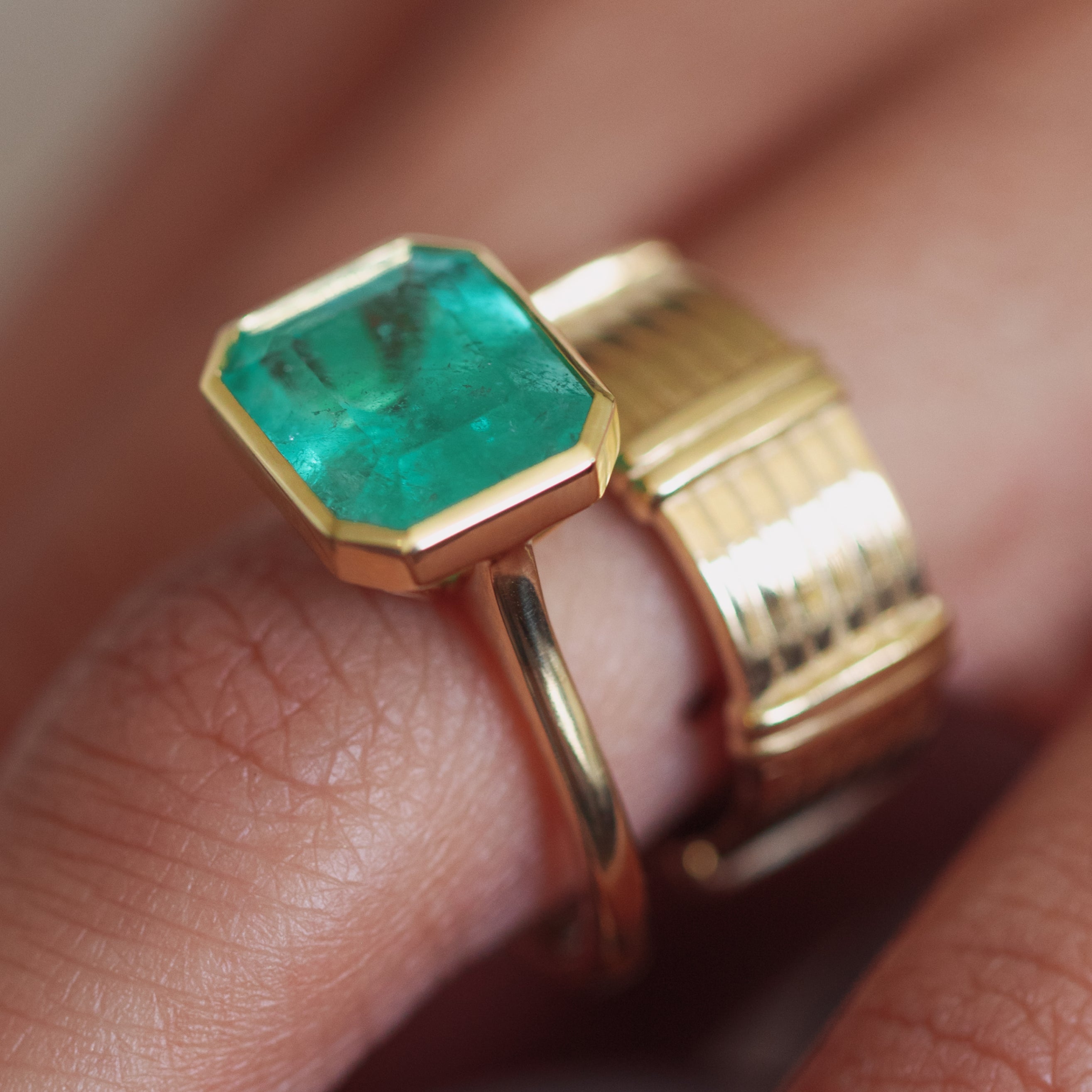5.36ct Colombian Emerald Bezel Ring