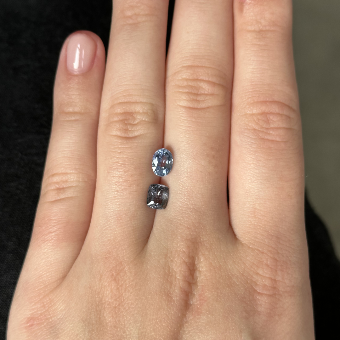 Bespoke Toi et Moi Dark Denim Spinel & Light Blue Sapphire