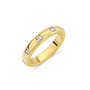 Gold ring with embedded carre-diamonds on a white background