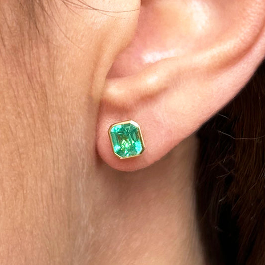 Muzo Emerald Bezel Set Earrings