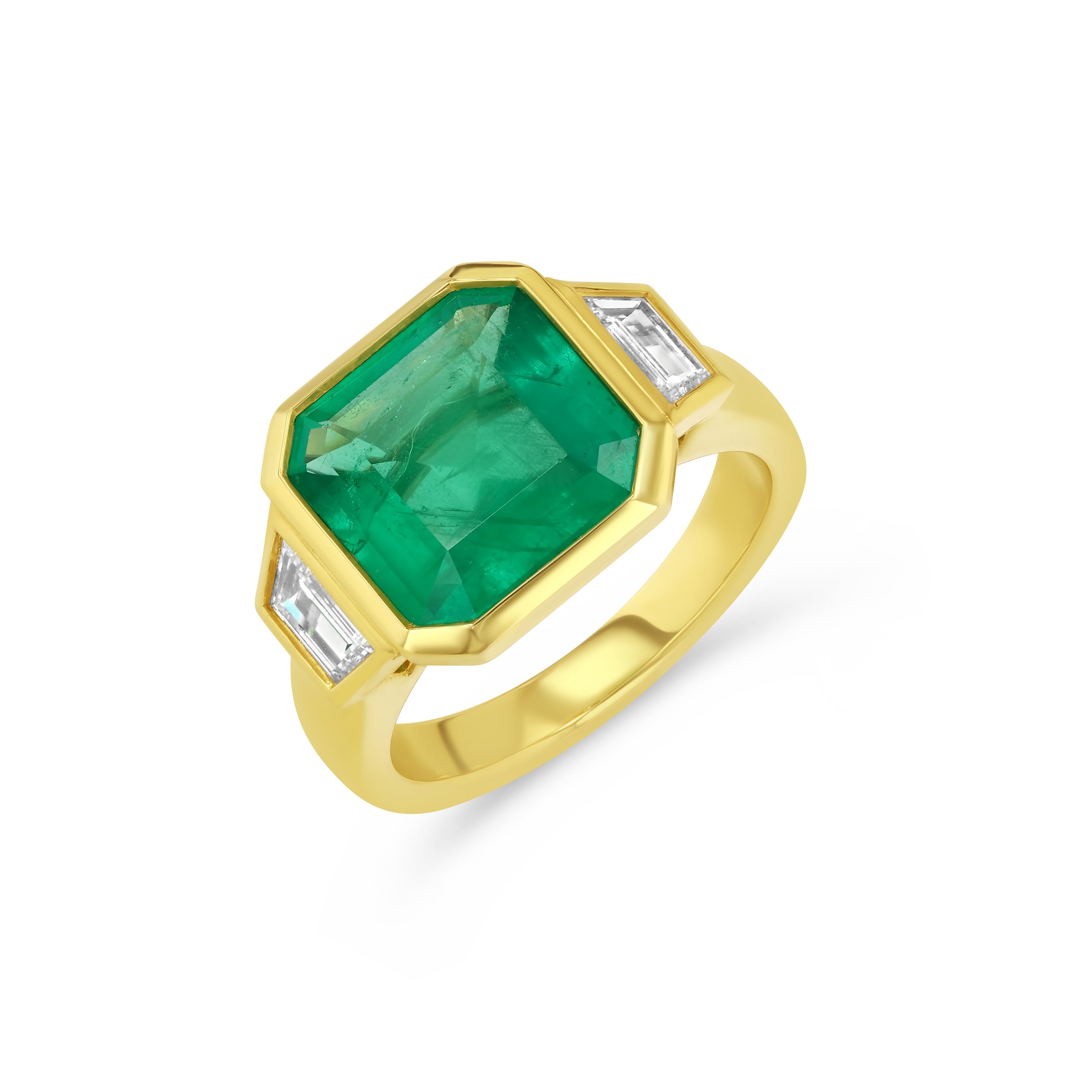 3.49ct Zambian Emerald and Diamond Bezel Ring