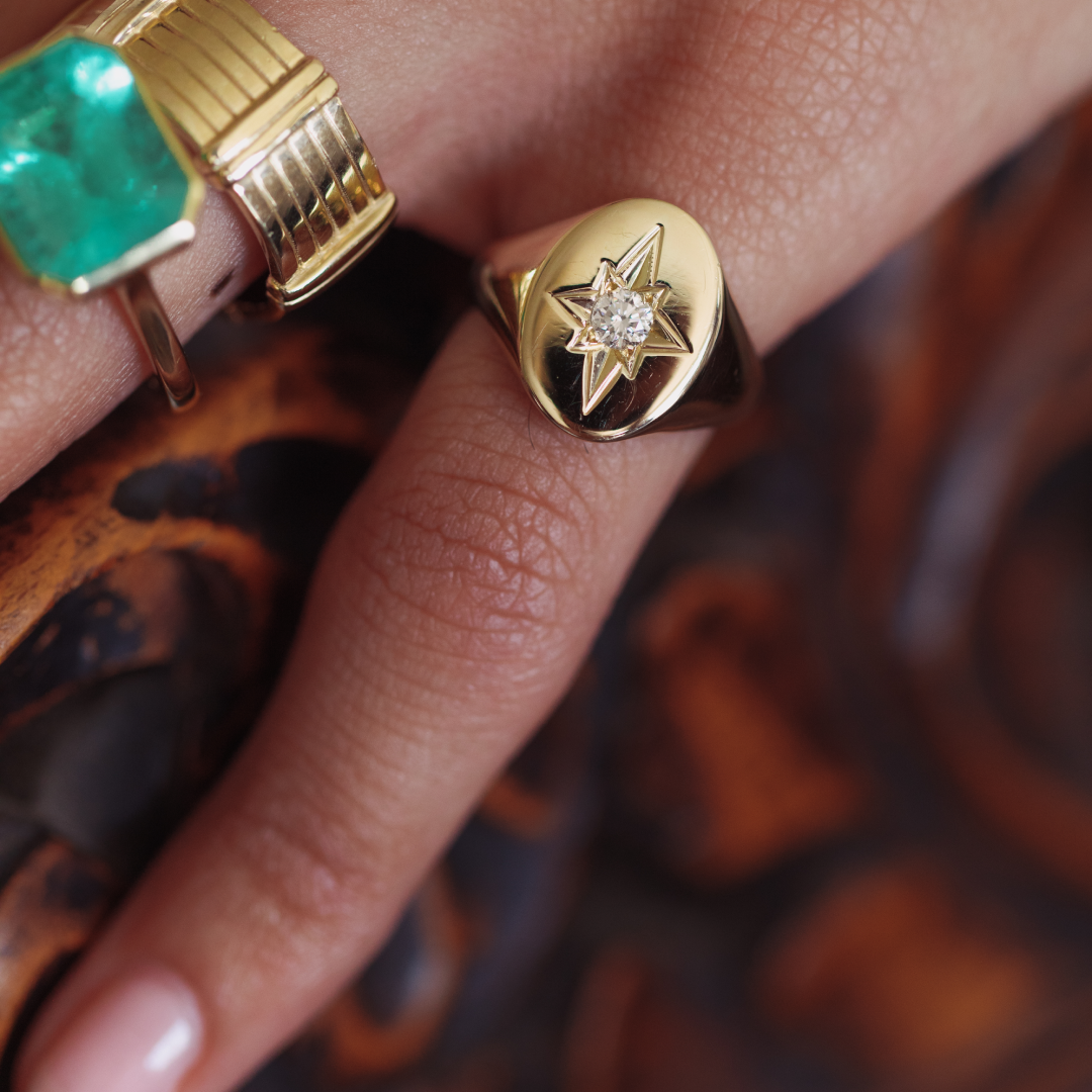 GRAND DIAMOND NORTH STAR SIGNET RING