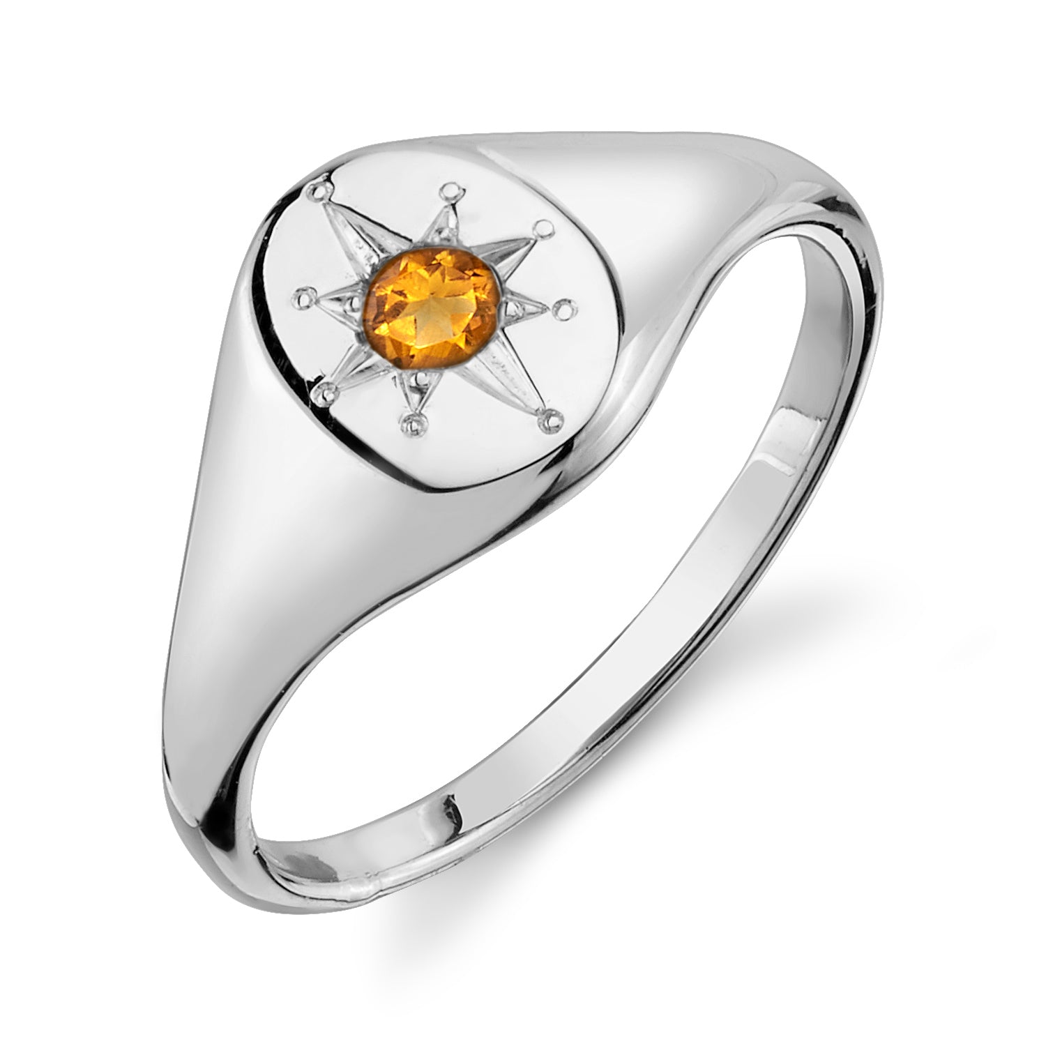 SAMPLE WHITE GOLD CITRINE NORTH STAR SIGNET RING