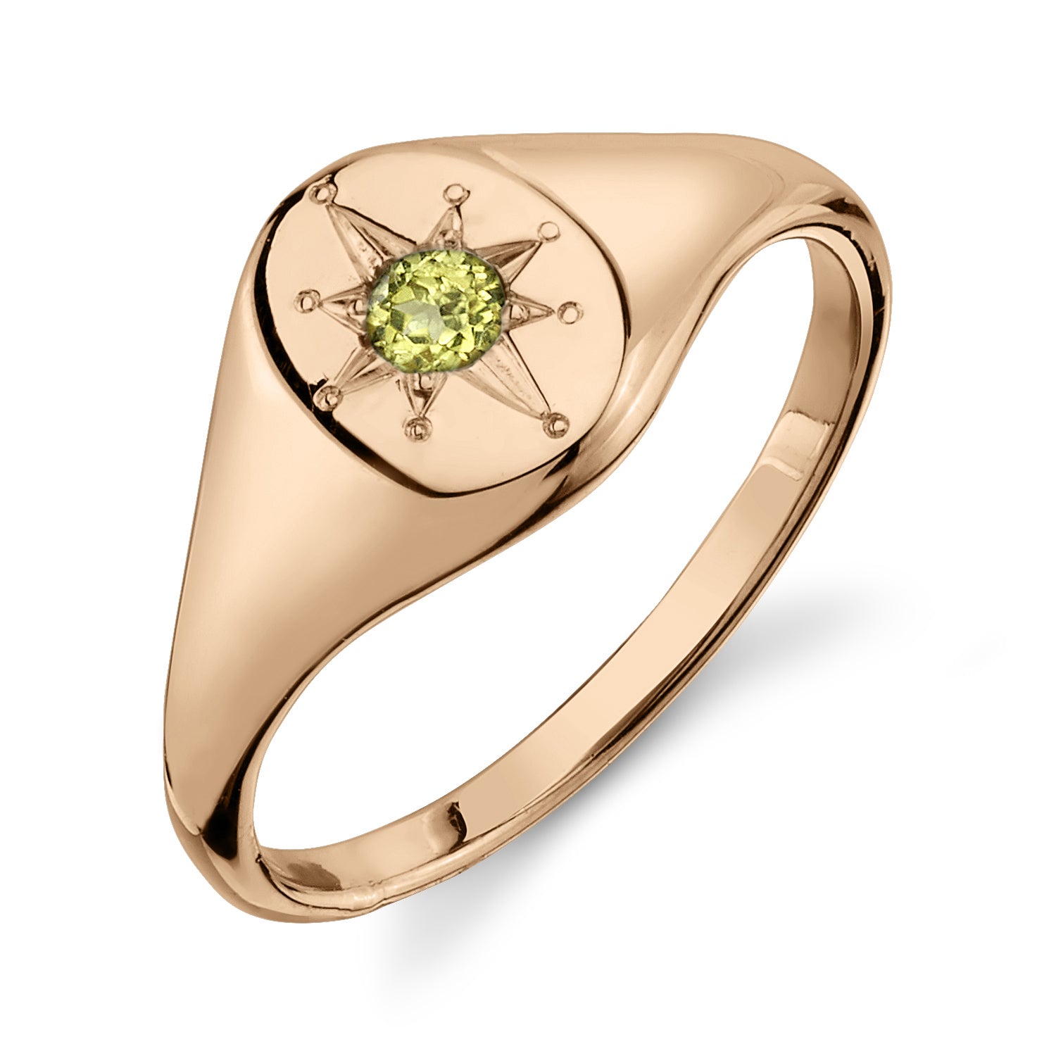 SAMPLE ROSE GOLD PERIDOT NORTH STAR SIGNET RING