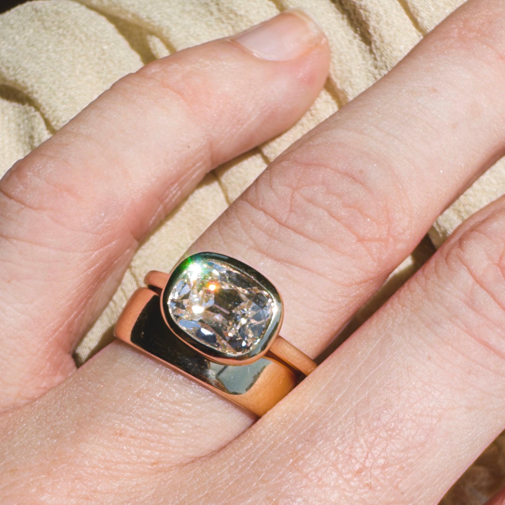 2.54ct Old Mine Cut Lab Diamond Bezel Ring