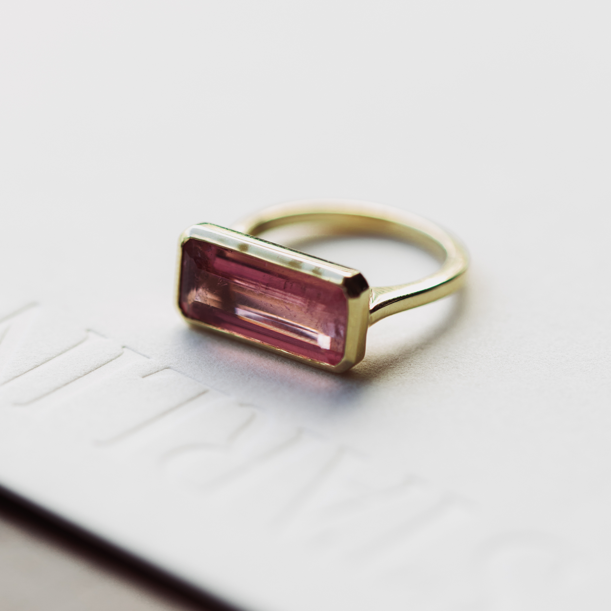 4.20ct Pink Tourmaline Elongated Bezel Ring