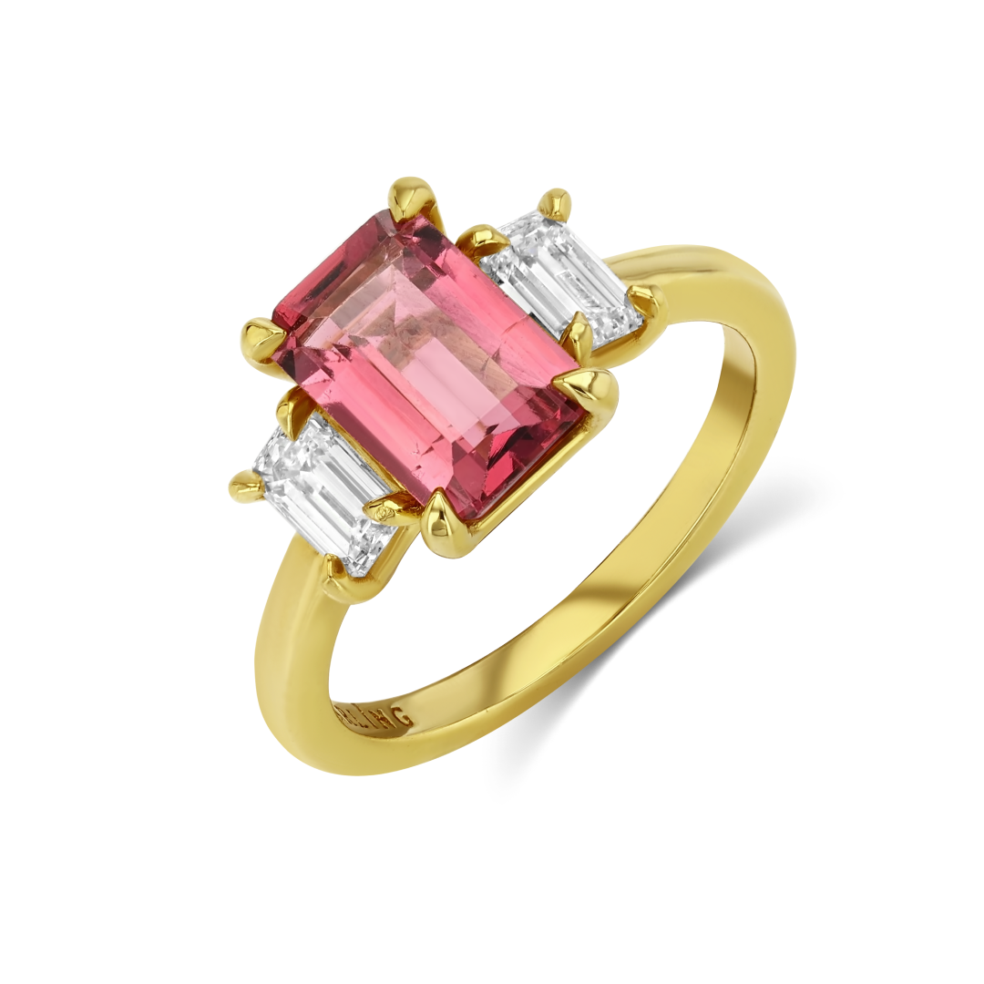 2.67ct Pink Tourmaline & Lab Diamond Three-Stone Ring