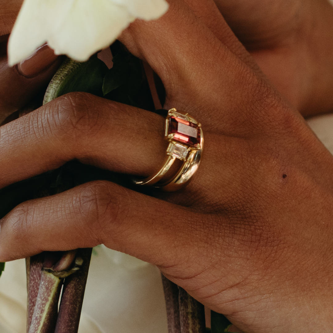 2.67ct Pink Tourmaline & Lab Diamond Three-Stone Ring