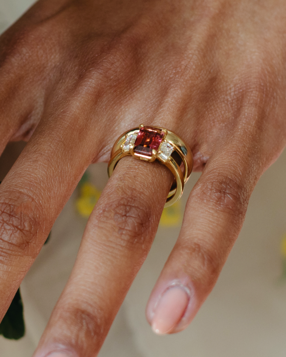 2.67ct Pink Tourmaline & Lab Diamond Three-Stone Ring
