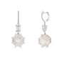 Pair of silver earrings with gemstones on a white background