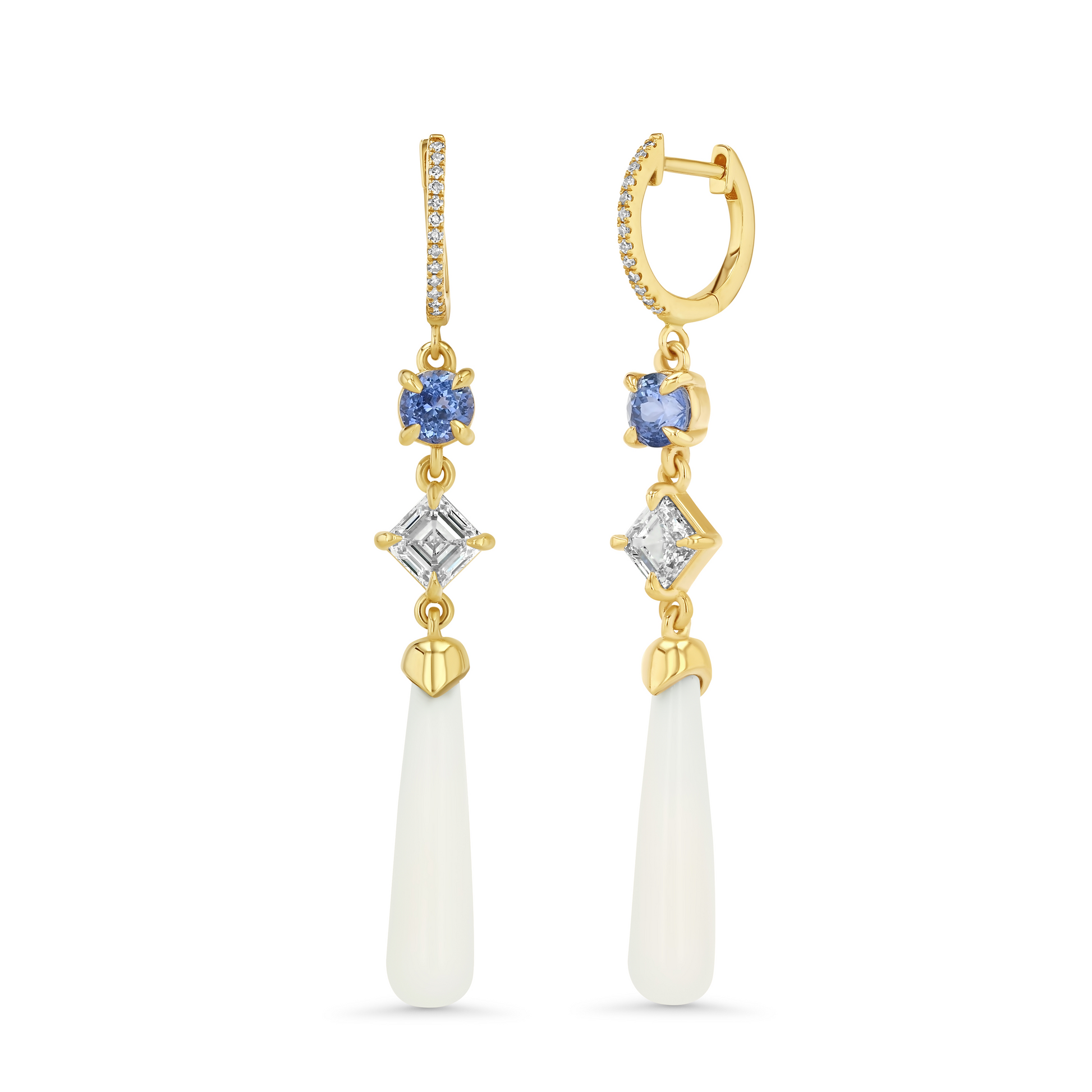 Sapphire, Diamond & Coral Drop Earrings