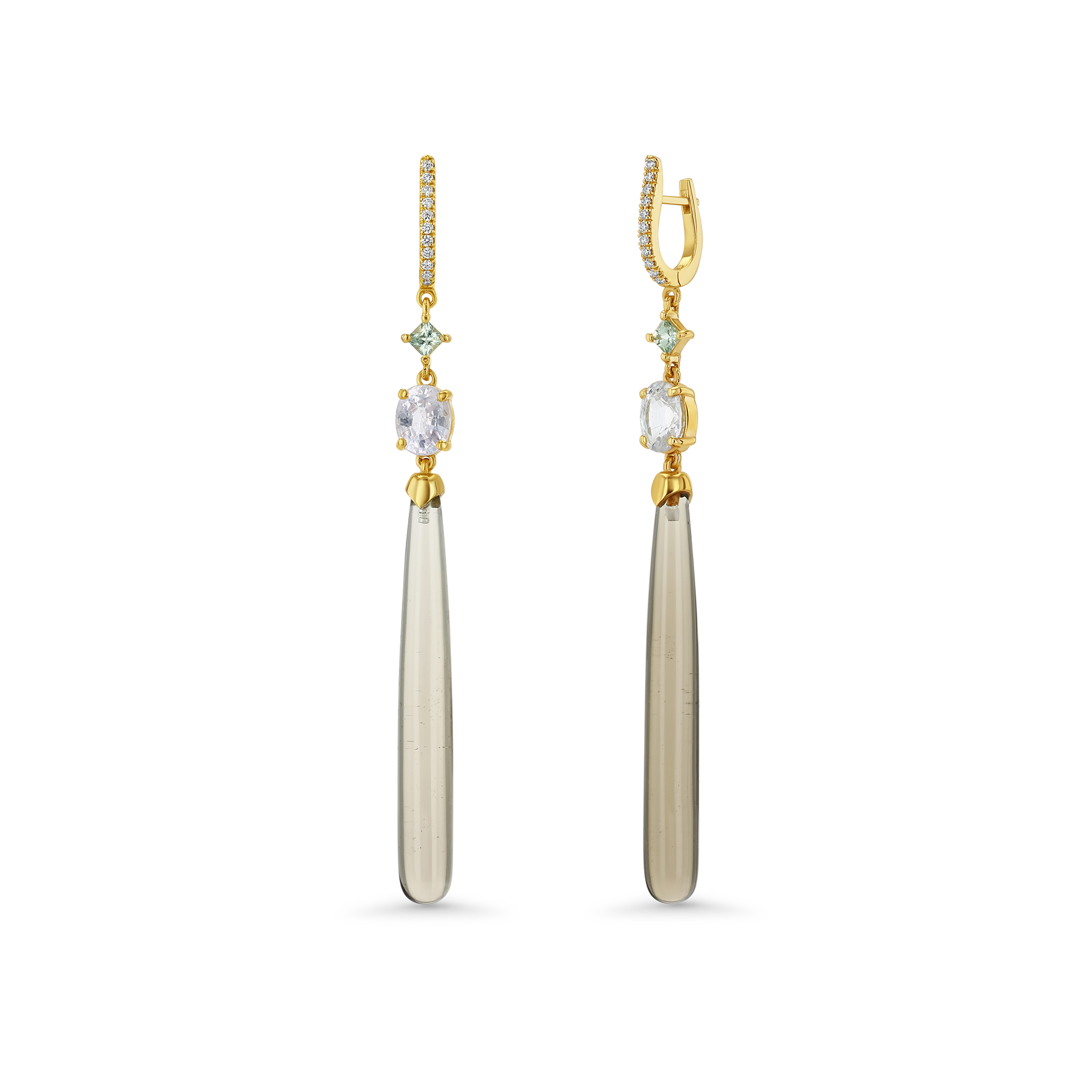 Montana Sapphire, Light Blue Sapphire & Smoky Quartz Drop Earrings