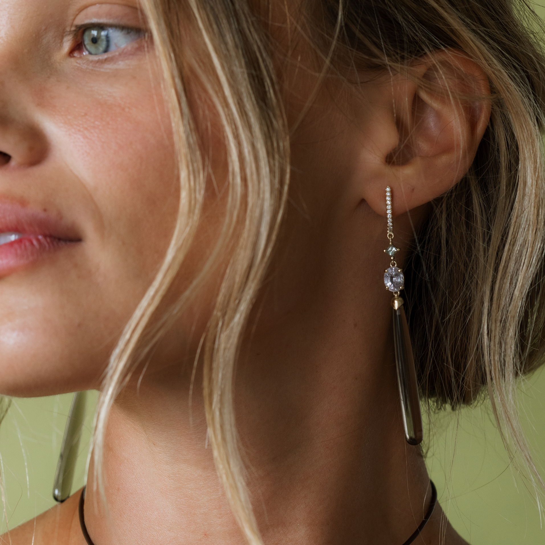 Montana Sapphire, Light Blue Sapphire & Smoky Quartz Drop Earrings