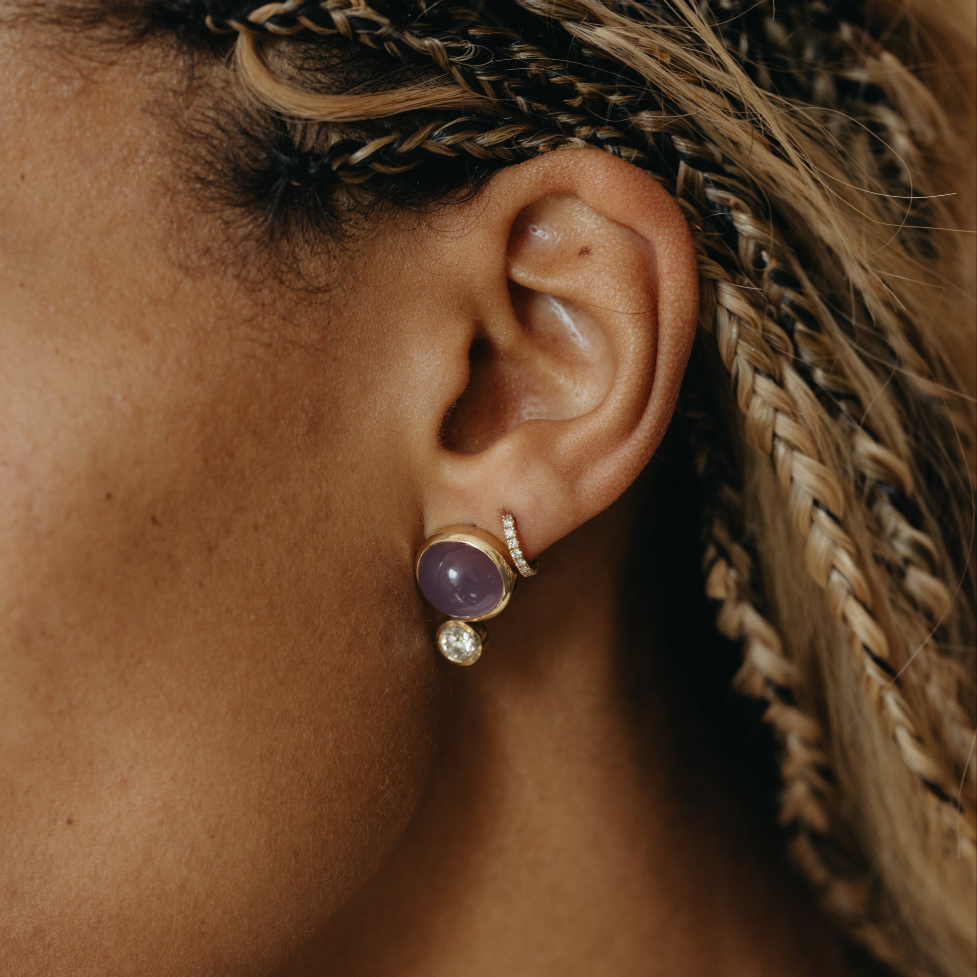 Lavender Chalcedony & Diamond Earrings