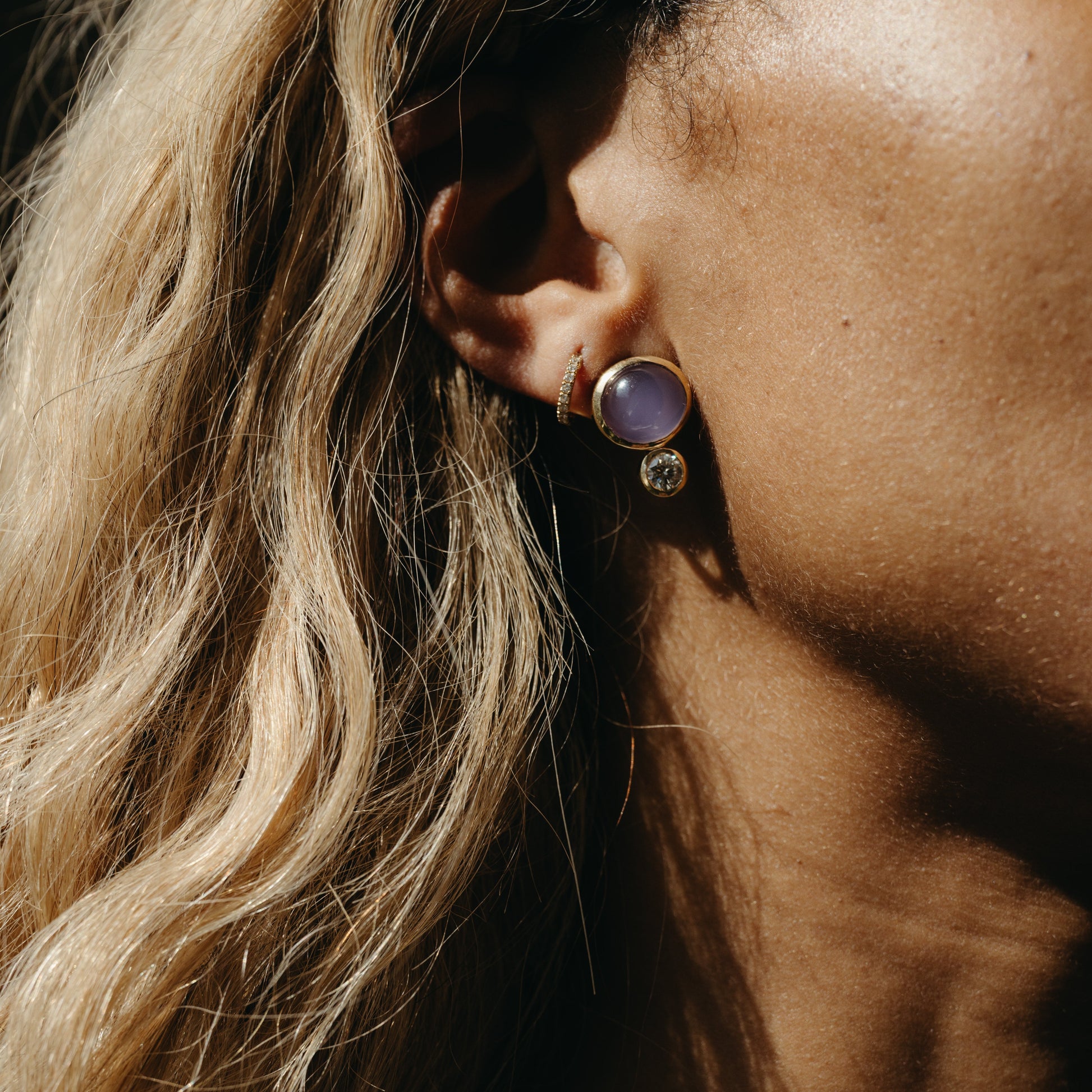 Lavender Chalcedony & Diamond Earrings