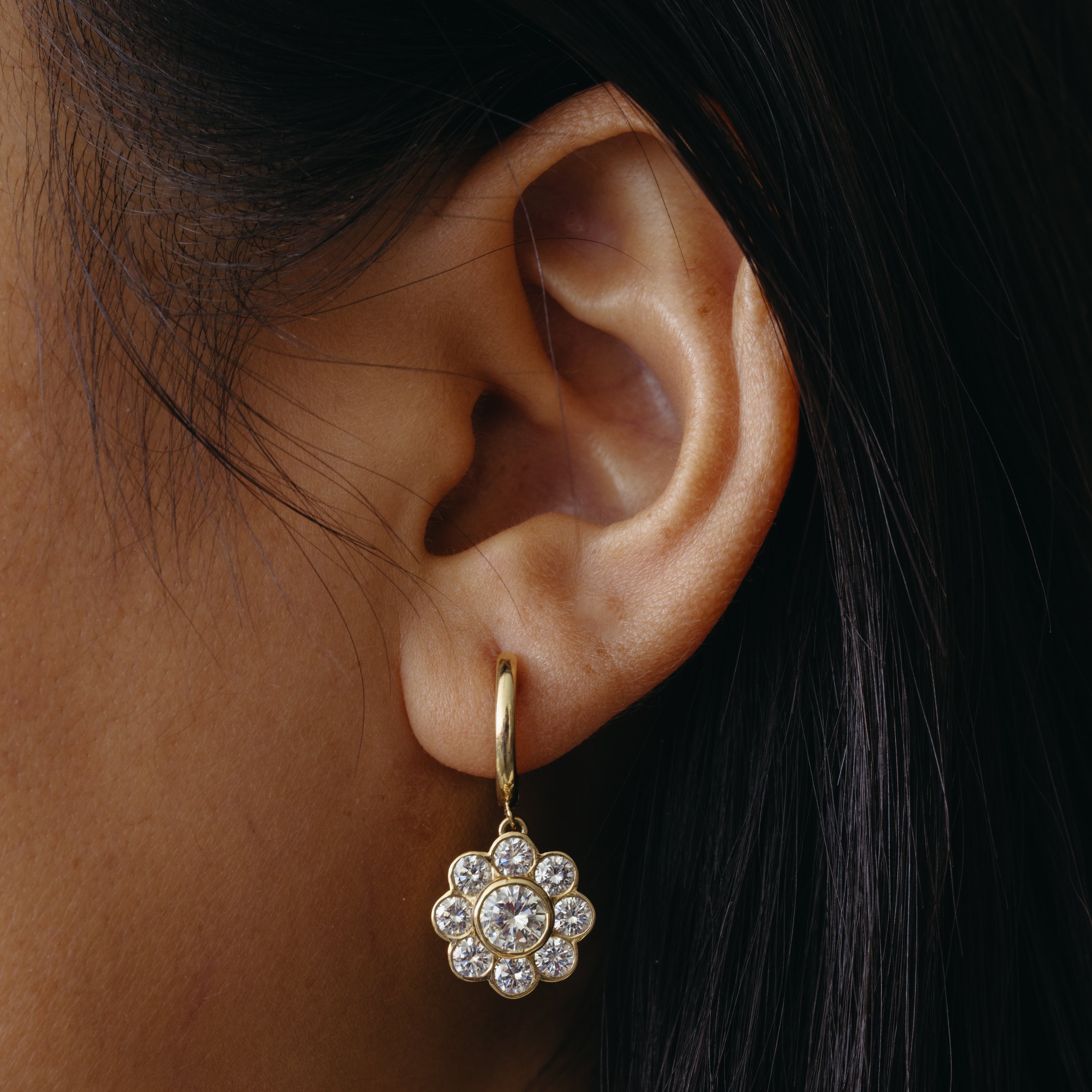 DIAMOND FLOWER DROP EARRINGS