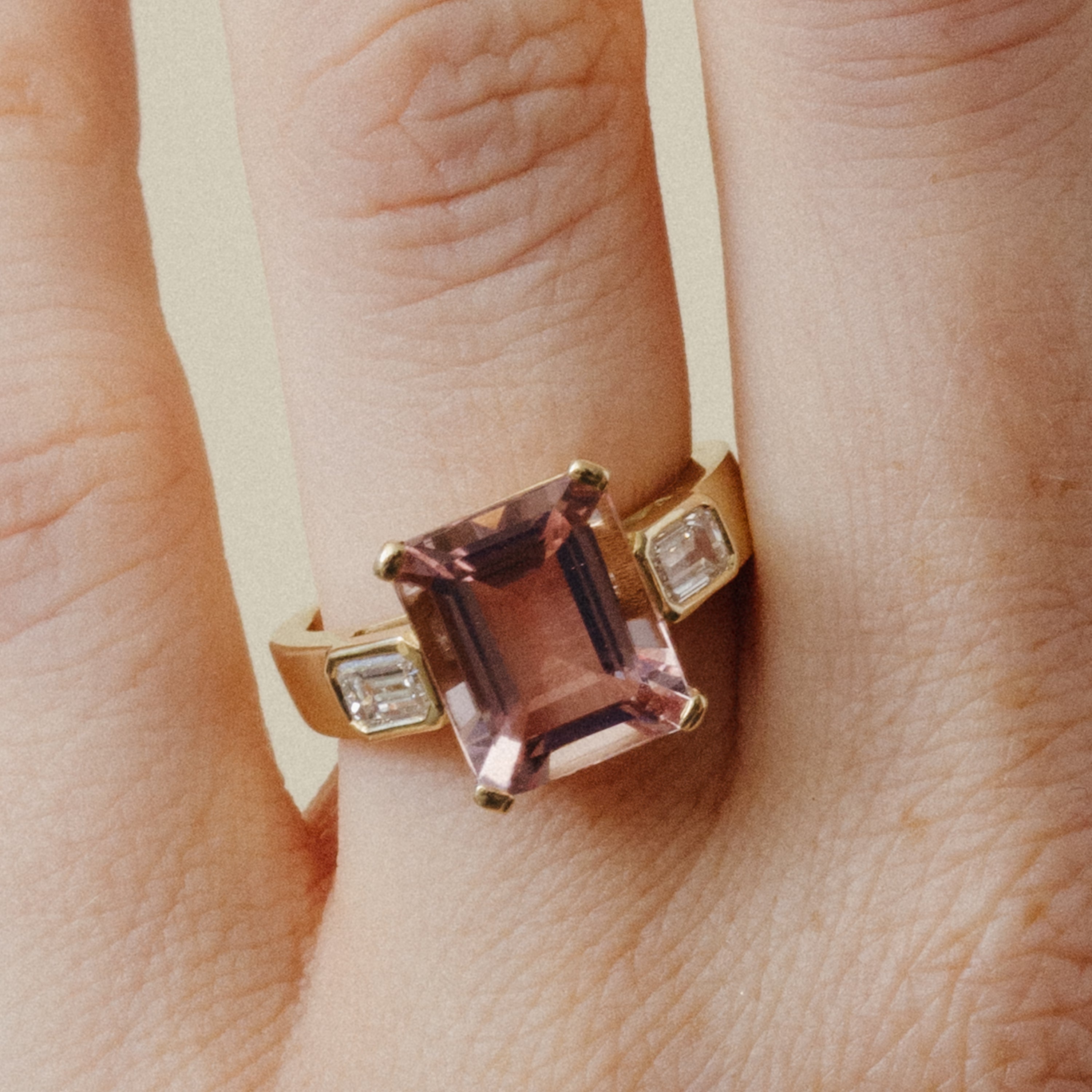3.85ct Pink Beryl & Diamond Three Stone Ring