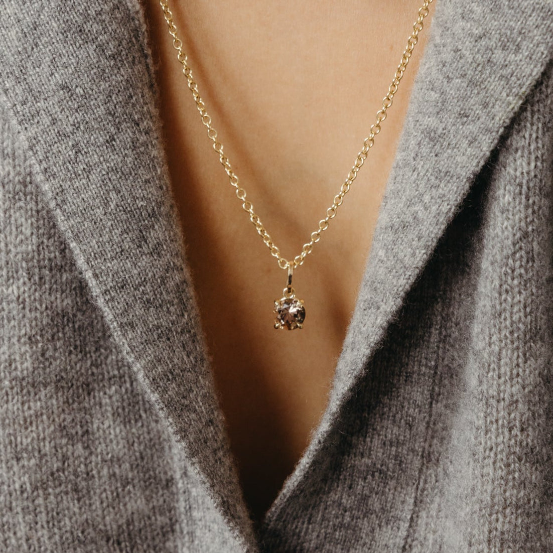Round Smoky Quartz Prong Charm