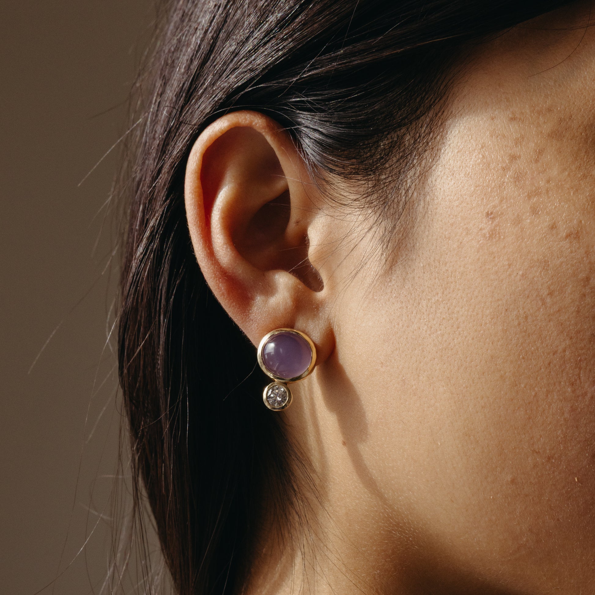 Lavender Chalcedony & Diamond Earrings