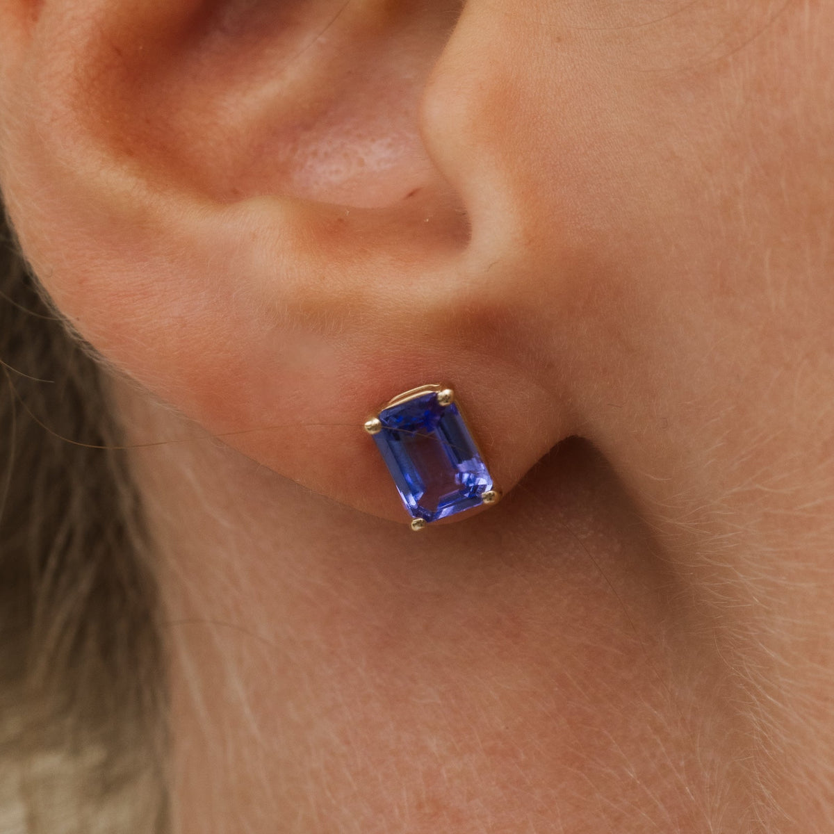 Tanzanite Emerald Cut Prong Earrings