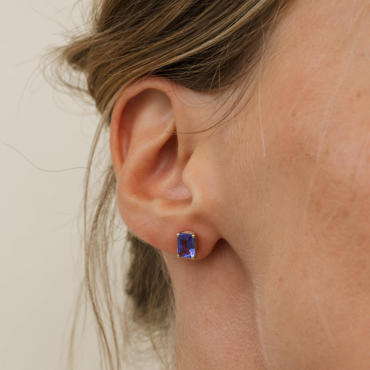 Tanzanite Emerald Cut Prong Earrings