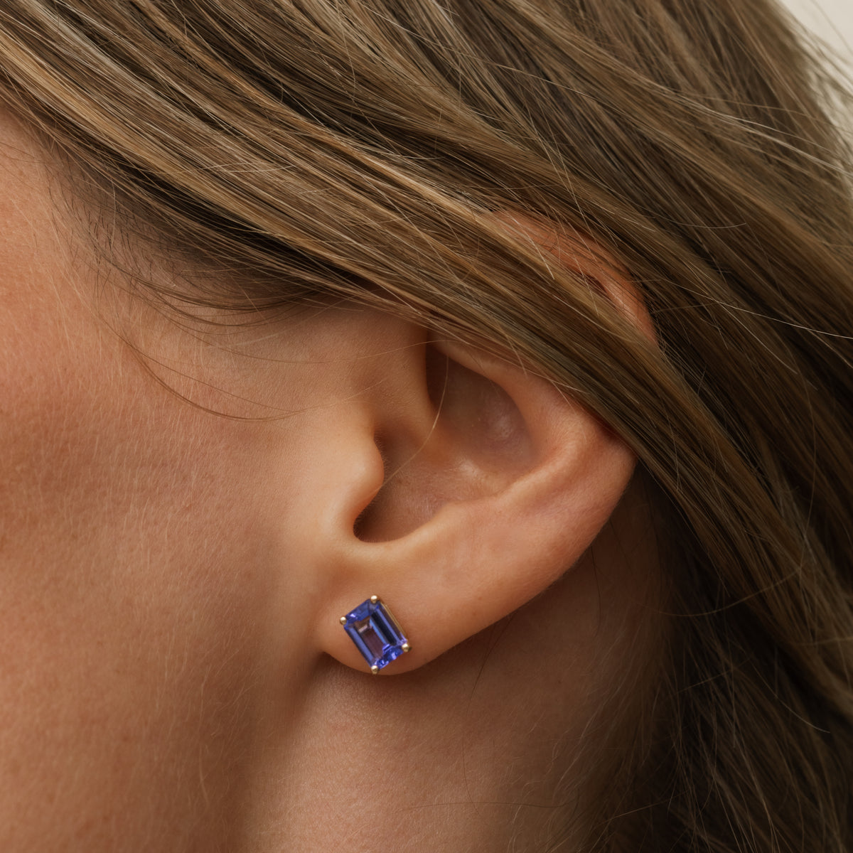 Tanzanite Emerald Cut Prong Earrings