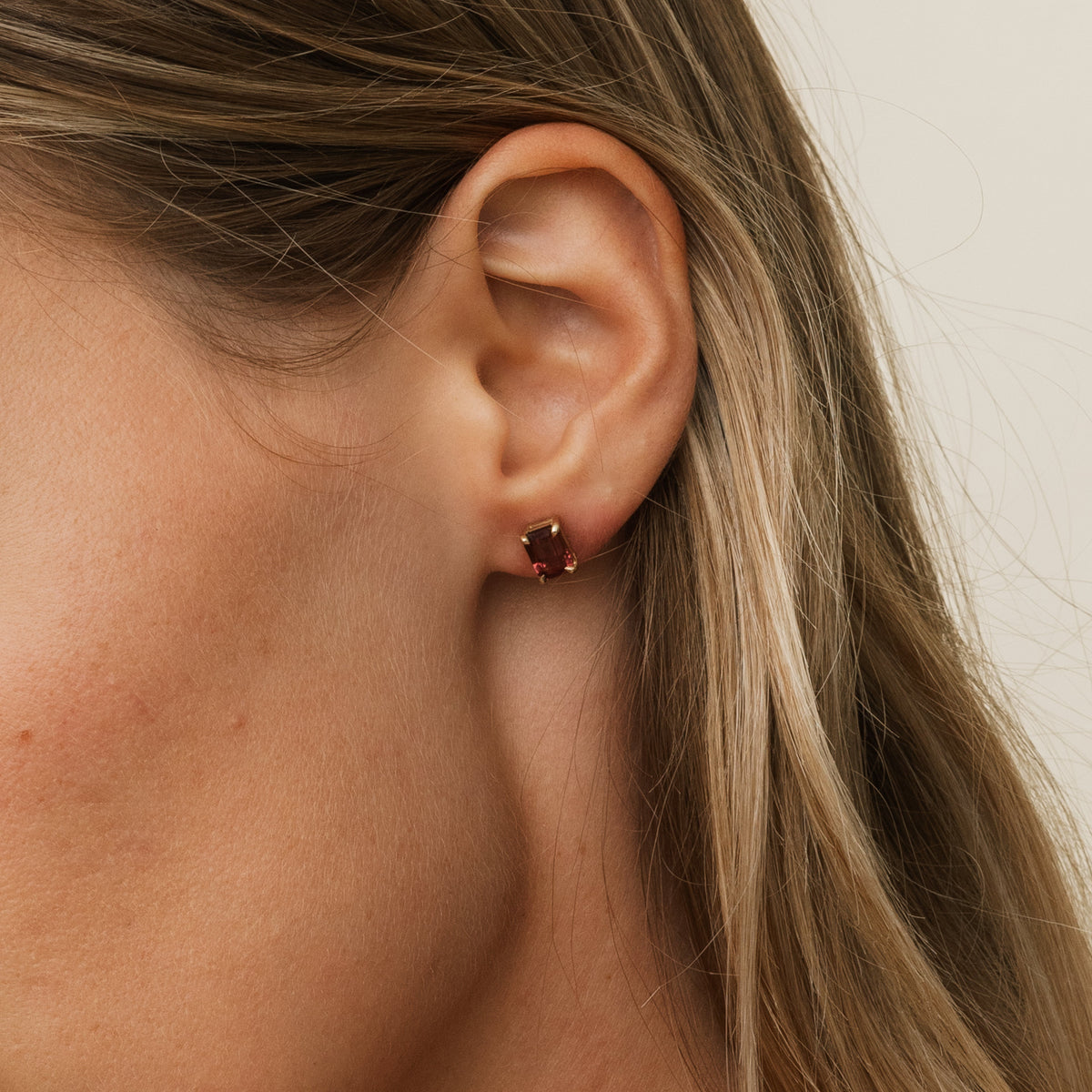 Pink Tourmaline Emerald Cut Prong Studs