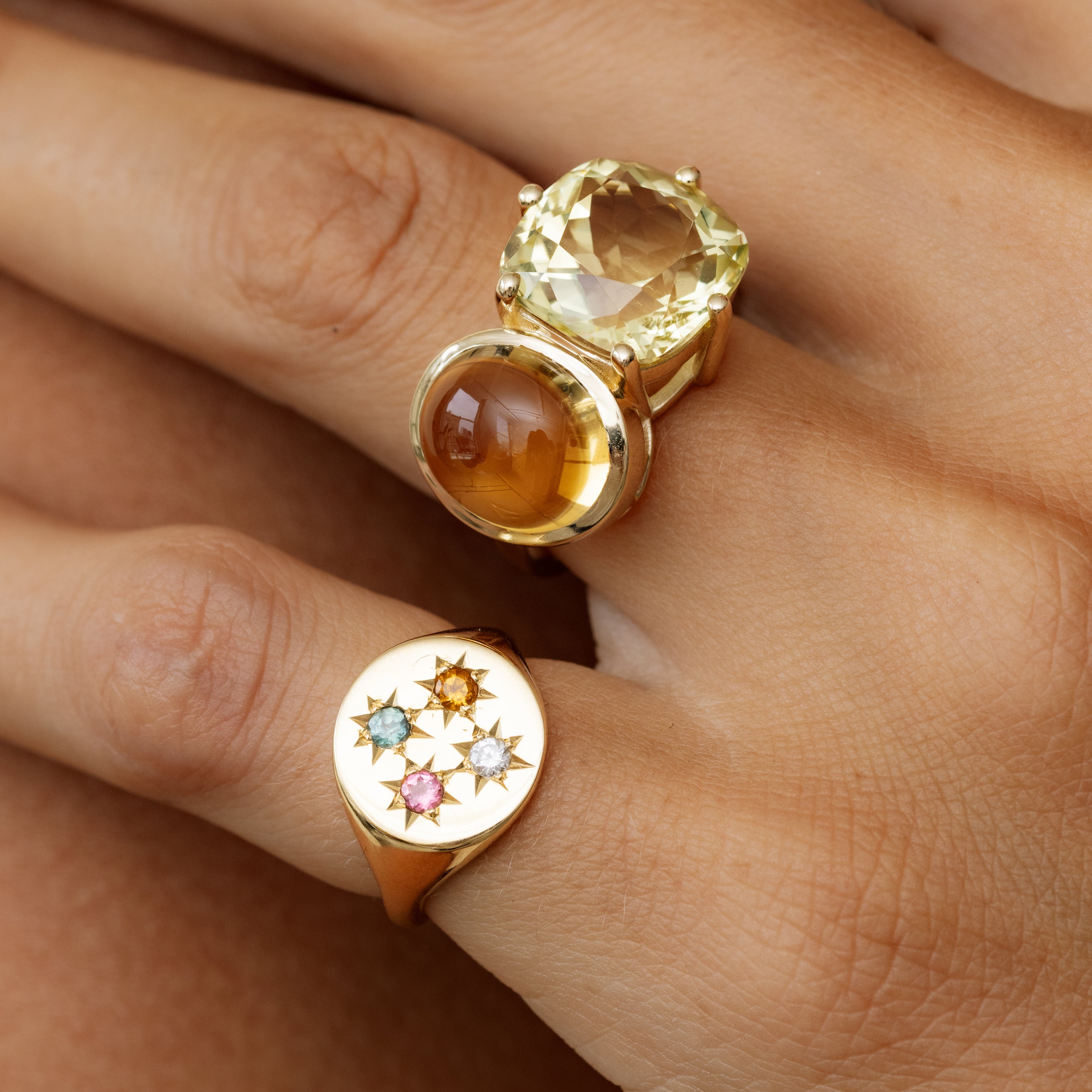 Birthstone Compass Signet Ring 4 Stones