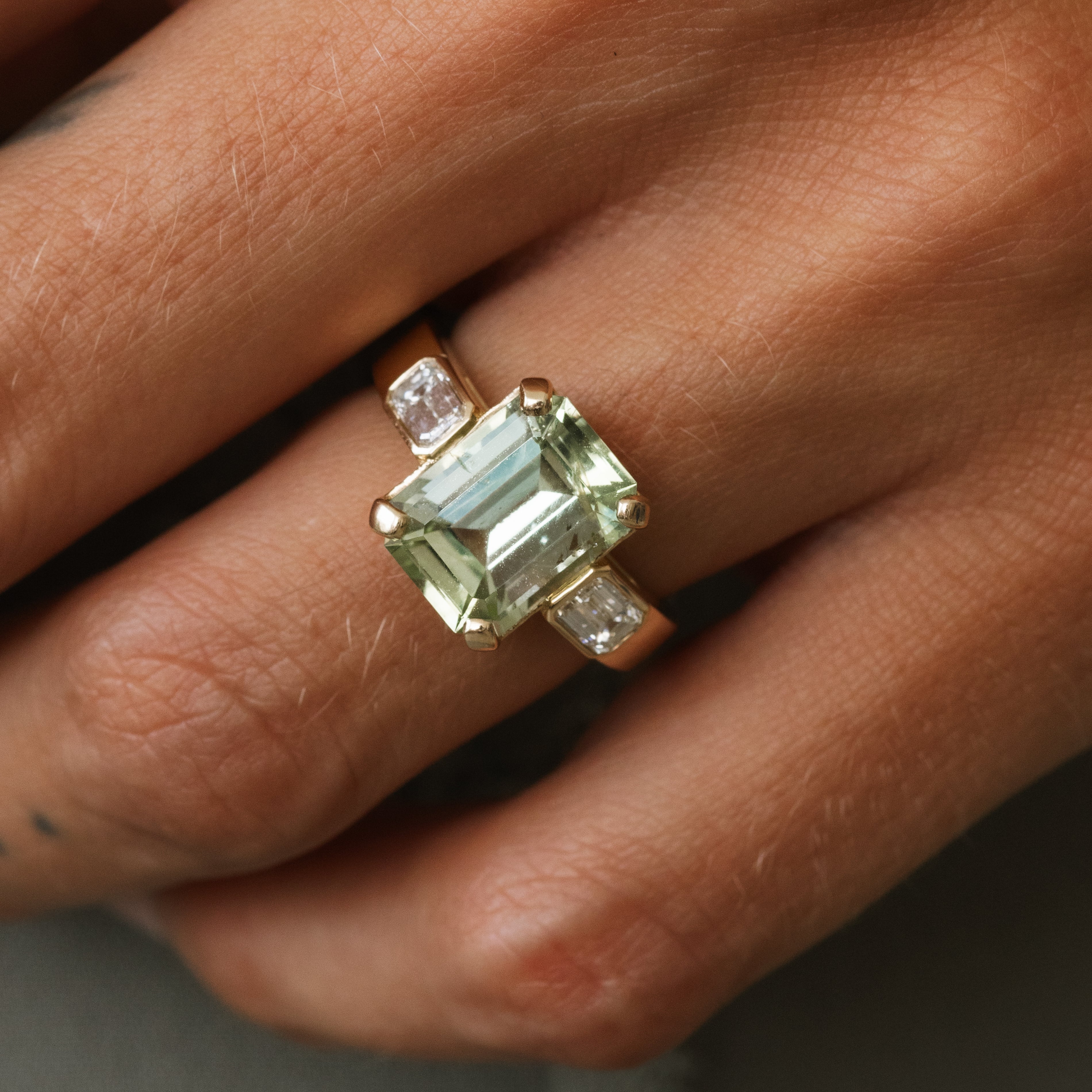 4.18ct Green Tourmaline & Diamond Three Stone Ring