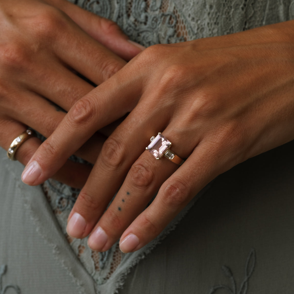 3.85ct Pink Beryl & Diamond Three Stone Ring