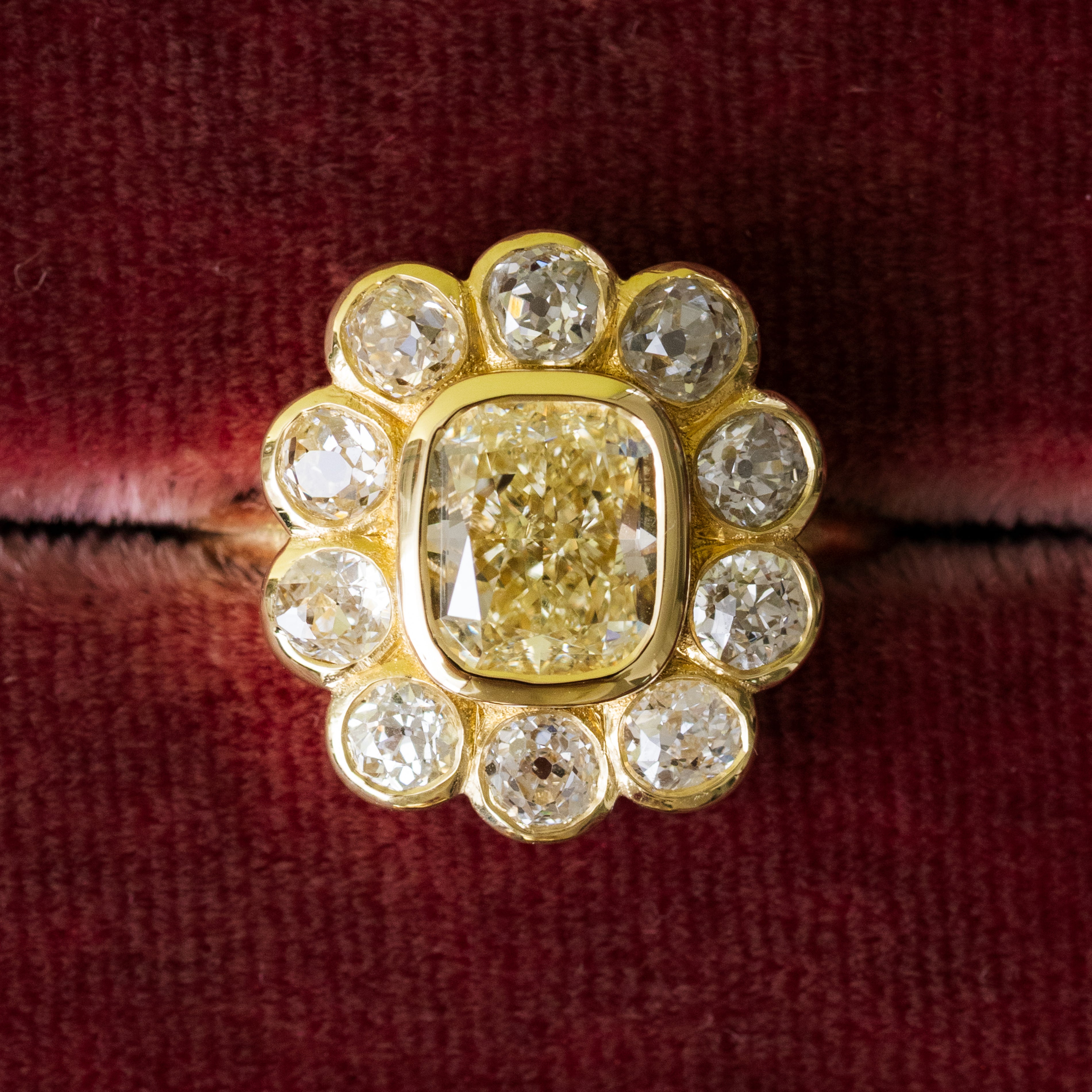 1.70ct Cushion Cut Yellow Diamond Flower Ring