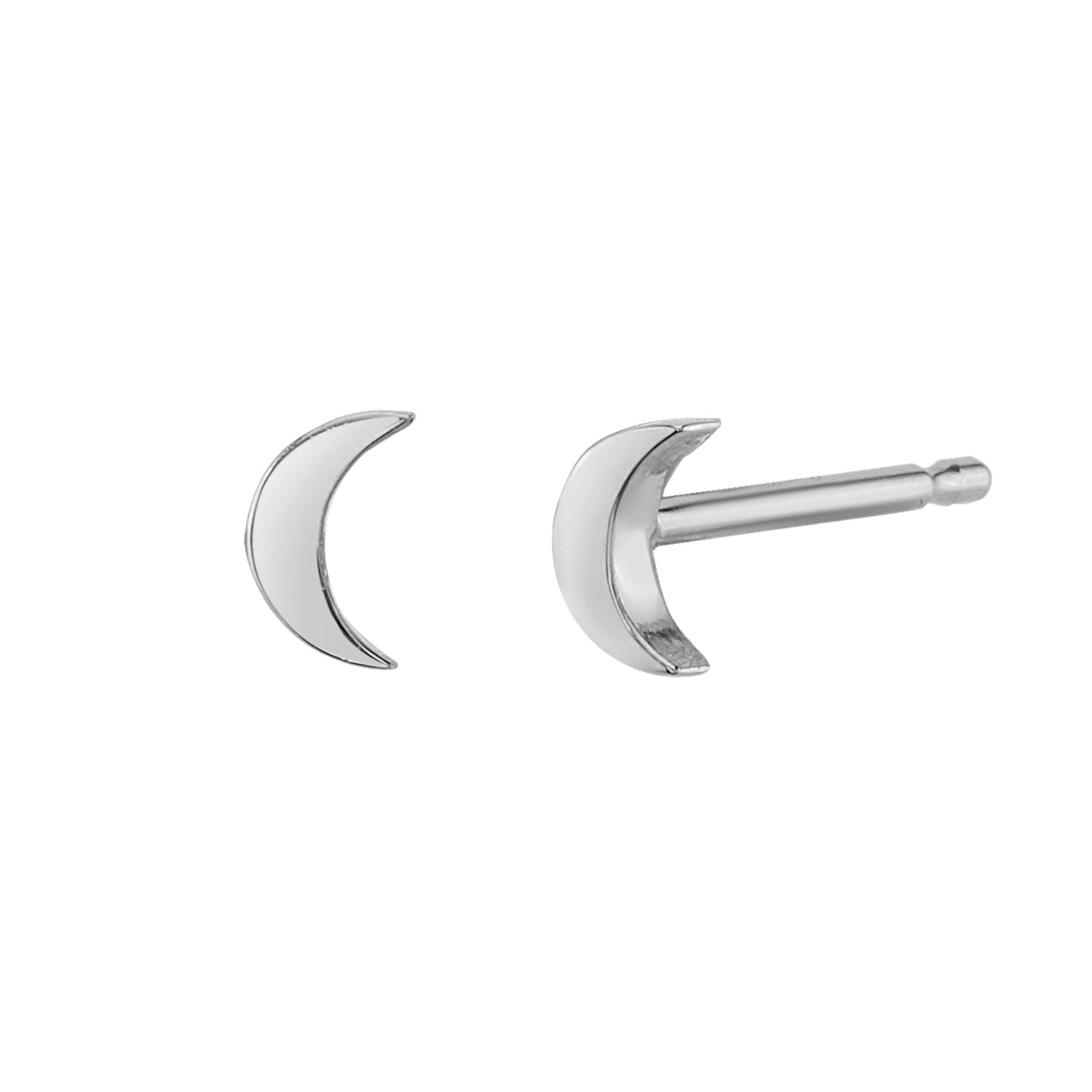 Mini Moon Stud Earrings White Gold / Pair
